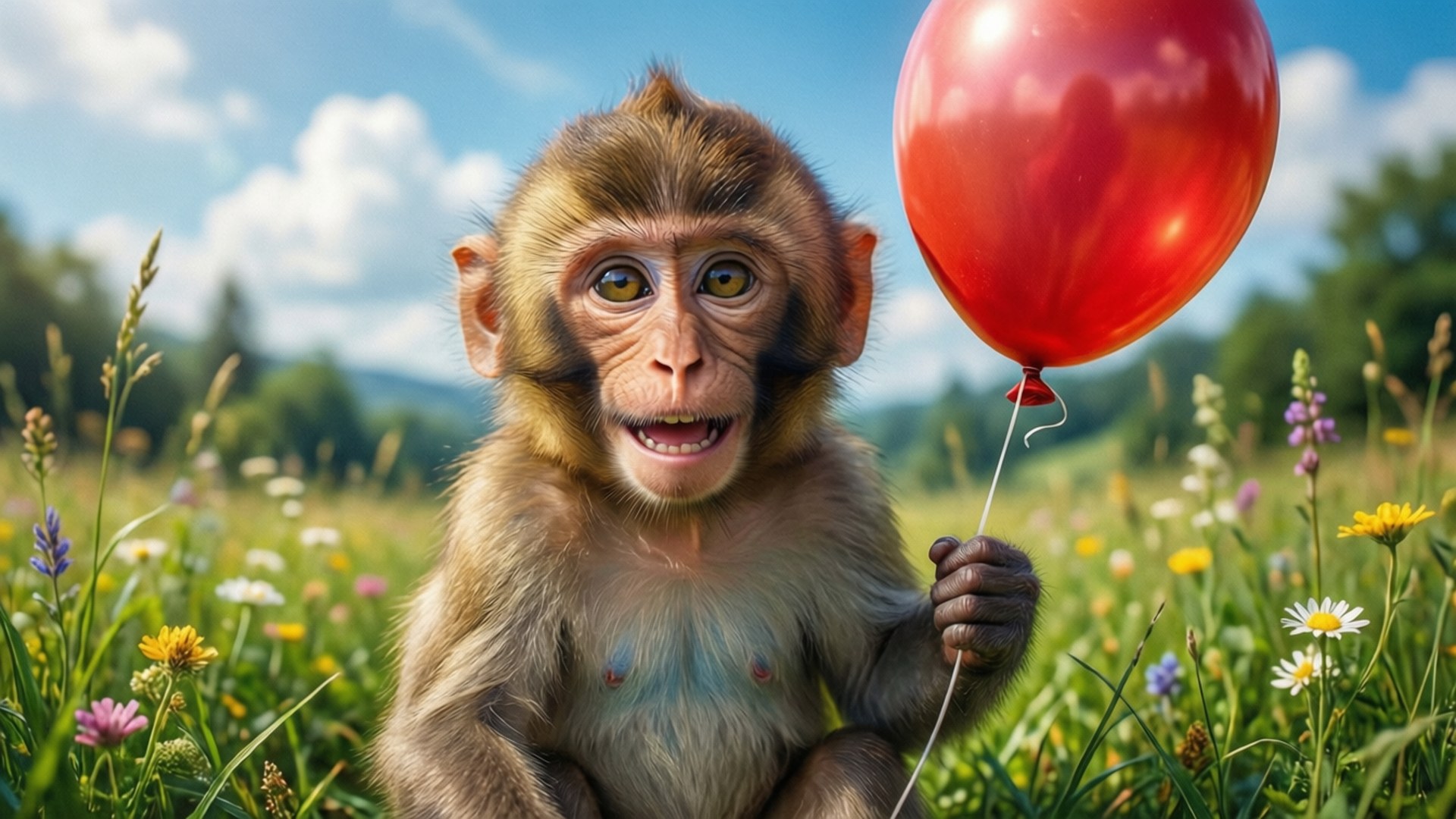 Aap met Ballon Muurpapier