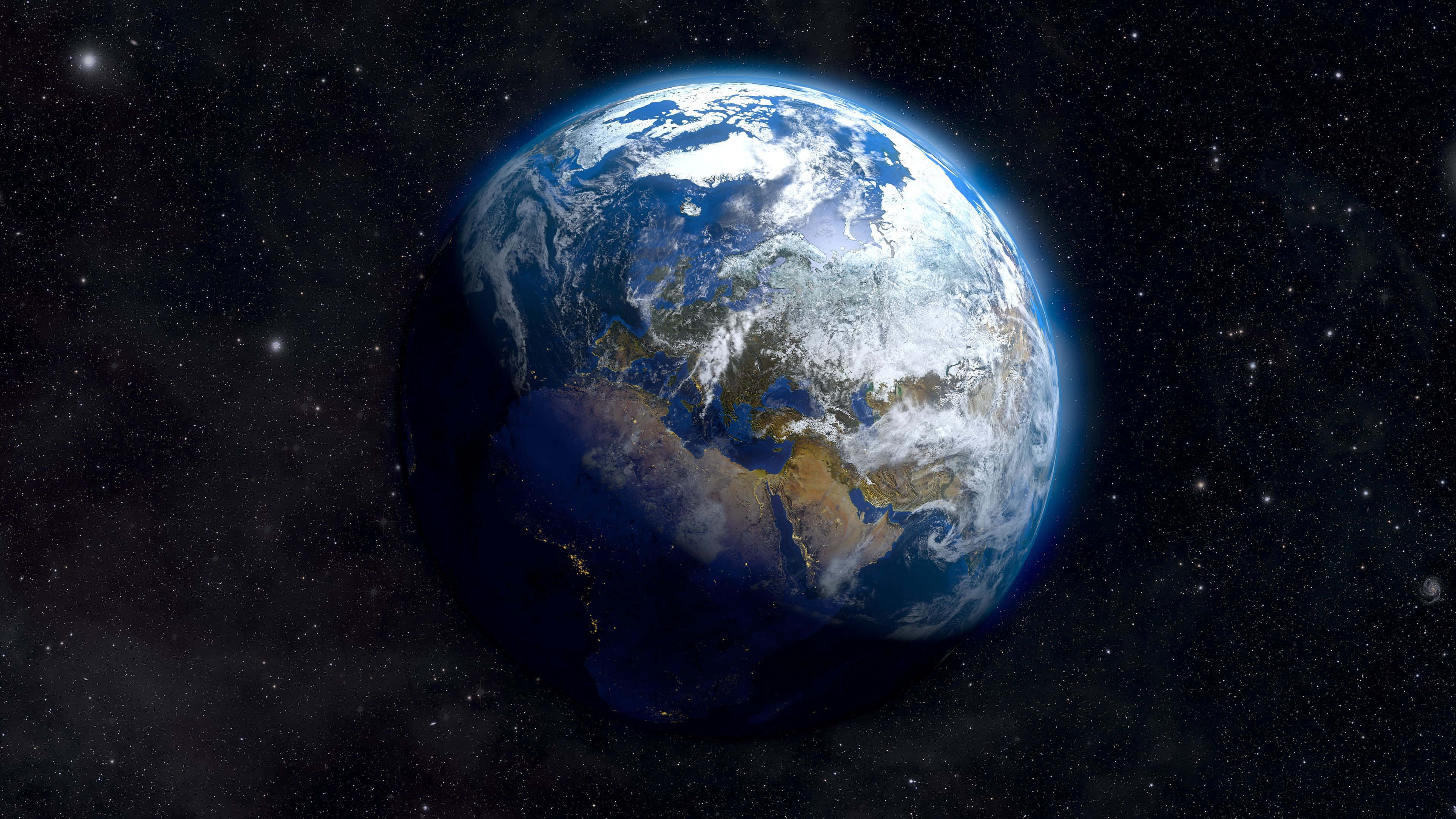 aarde in die ruimte met sterre en planete Muurpapier