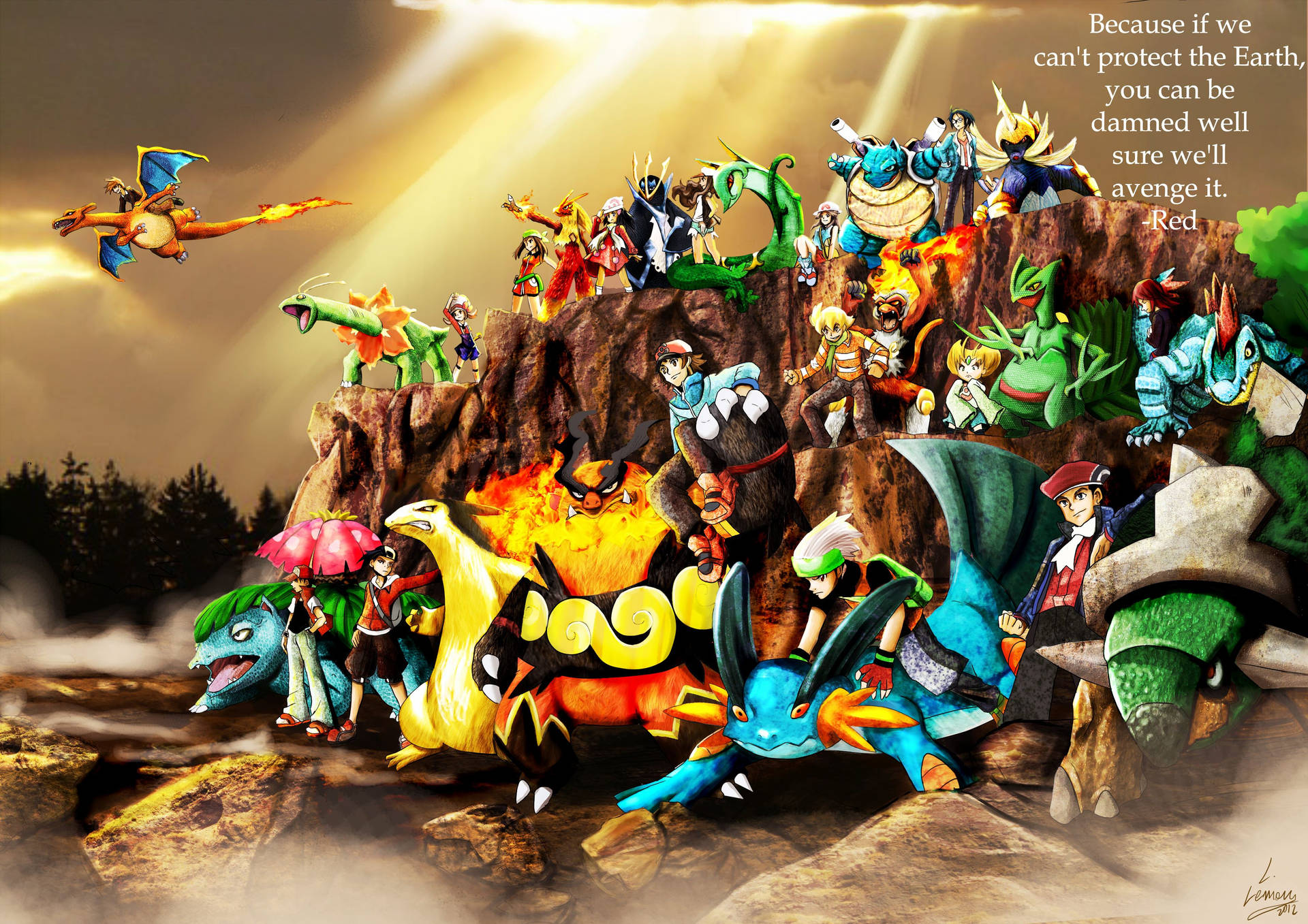 Evolueerde Pokemon-karakters in 'n bos.