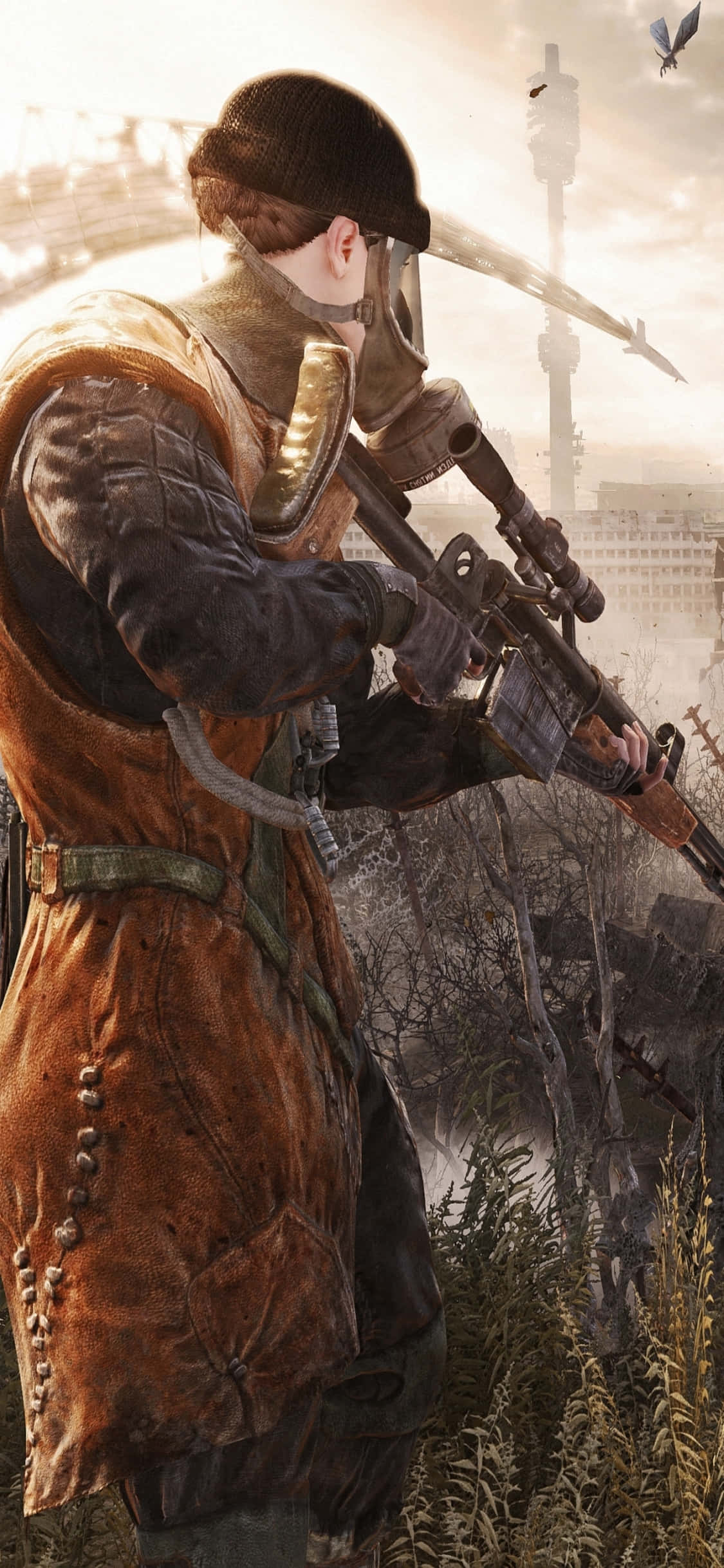 Agteraansig van Jagter iPhone X Metro Last Light Agtergrond Muurpapier