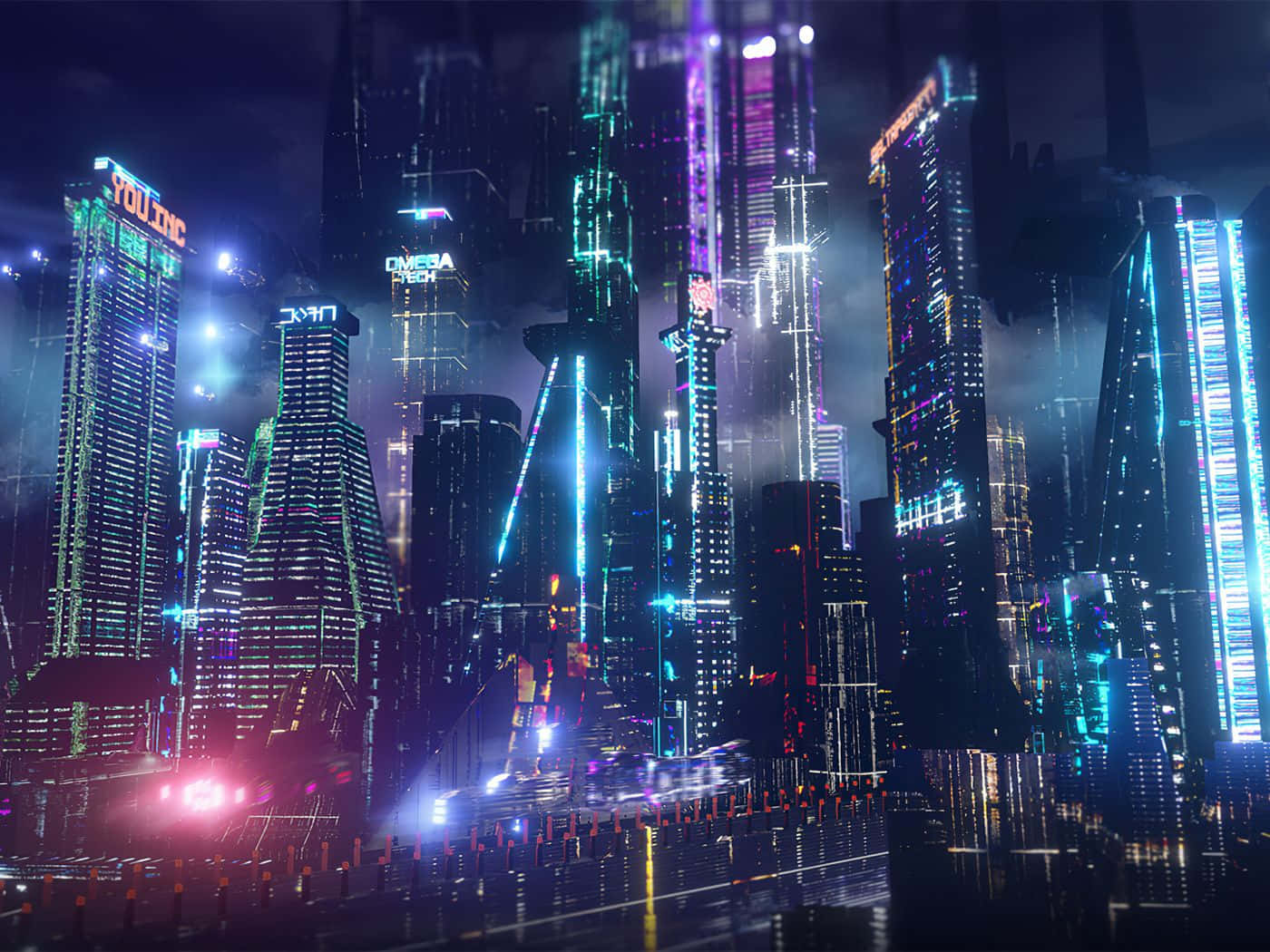 Agtergrond van Neon City Muurpapier