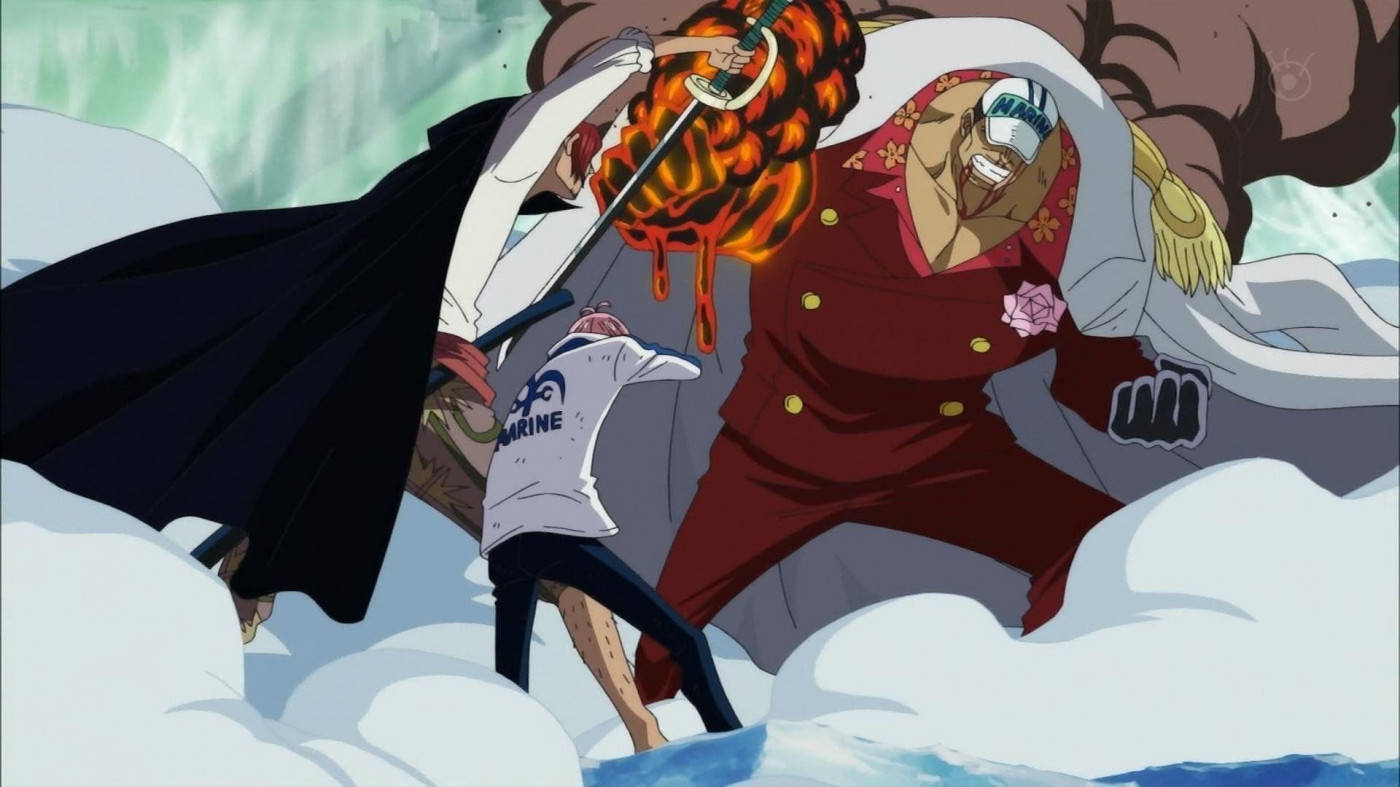 Akainu veg teen Shanks One Piece Muurpapier