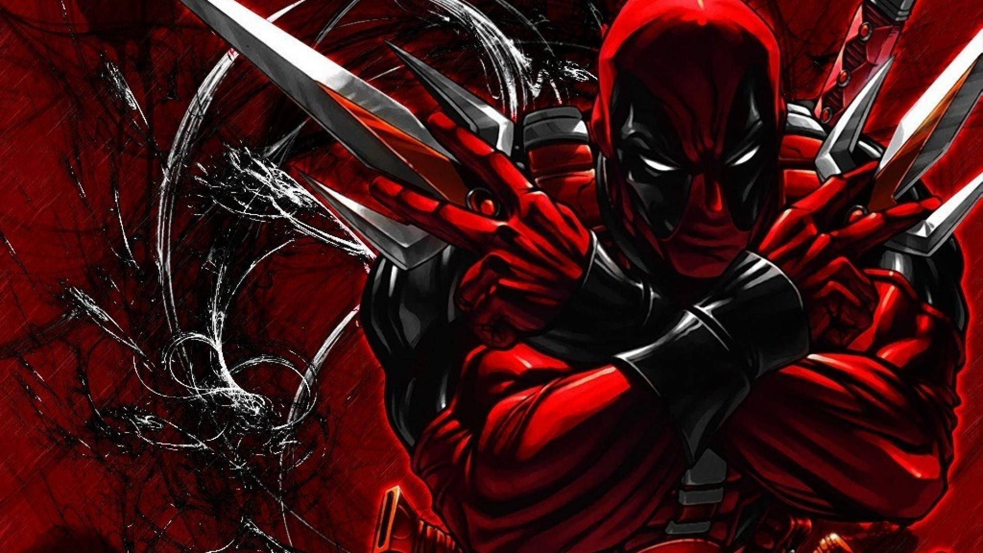 Marvel Deadpool met skerp wapen.
