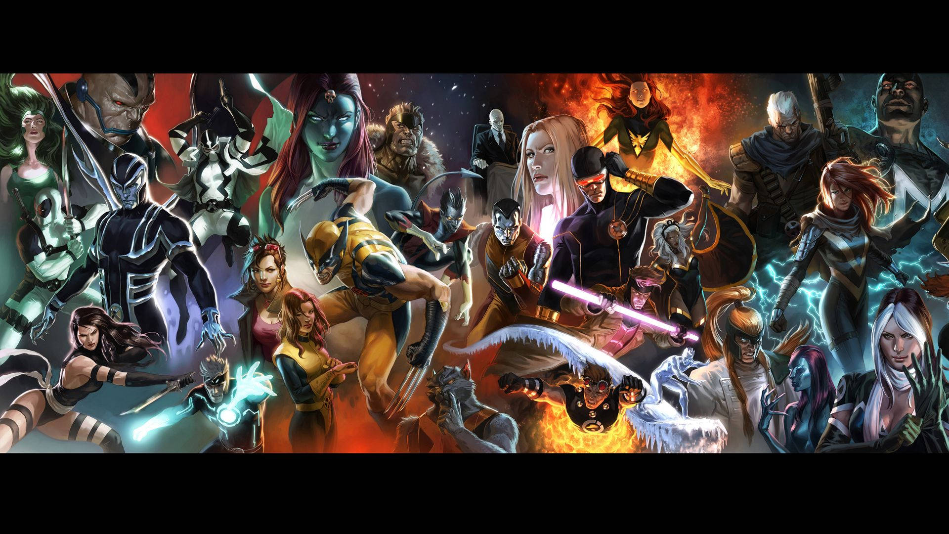 Marvel-strokiesprente alle karakters met helde en skurke.