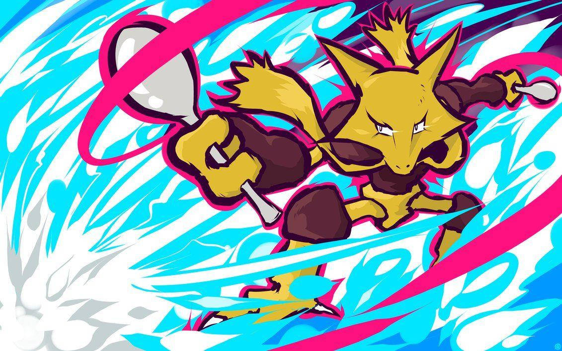 Alakazam Blou Aanval Muurpapier