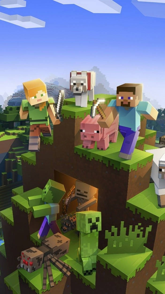 Alex en Steve met Diermobs Minecraft iPhone Muurpapier