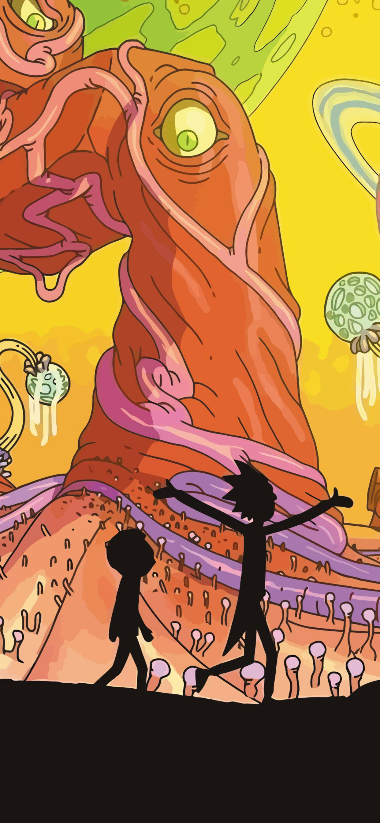Alien Boom Rick en Morty iPhone Muurpapier
