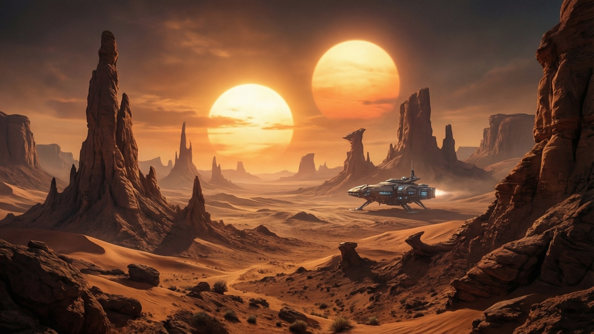 Alien Woestyn Sonsondergang Muurpapier