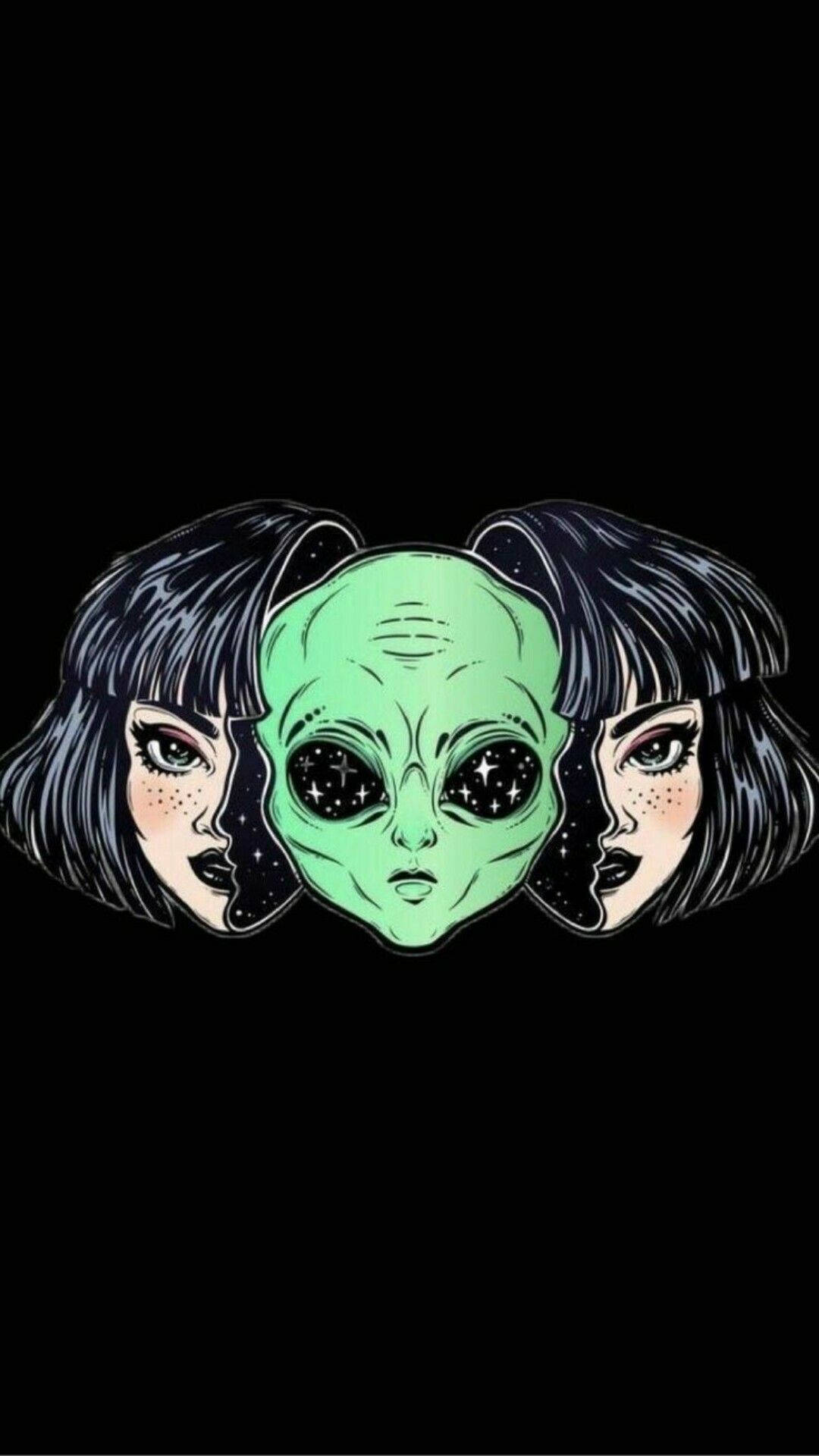 Alienmeisie Trippy Estetika Muurpapier