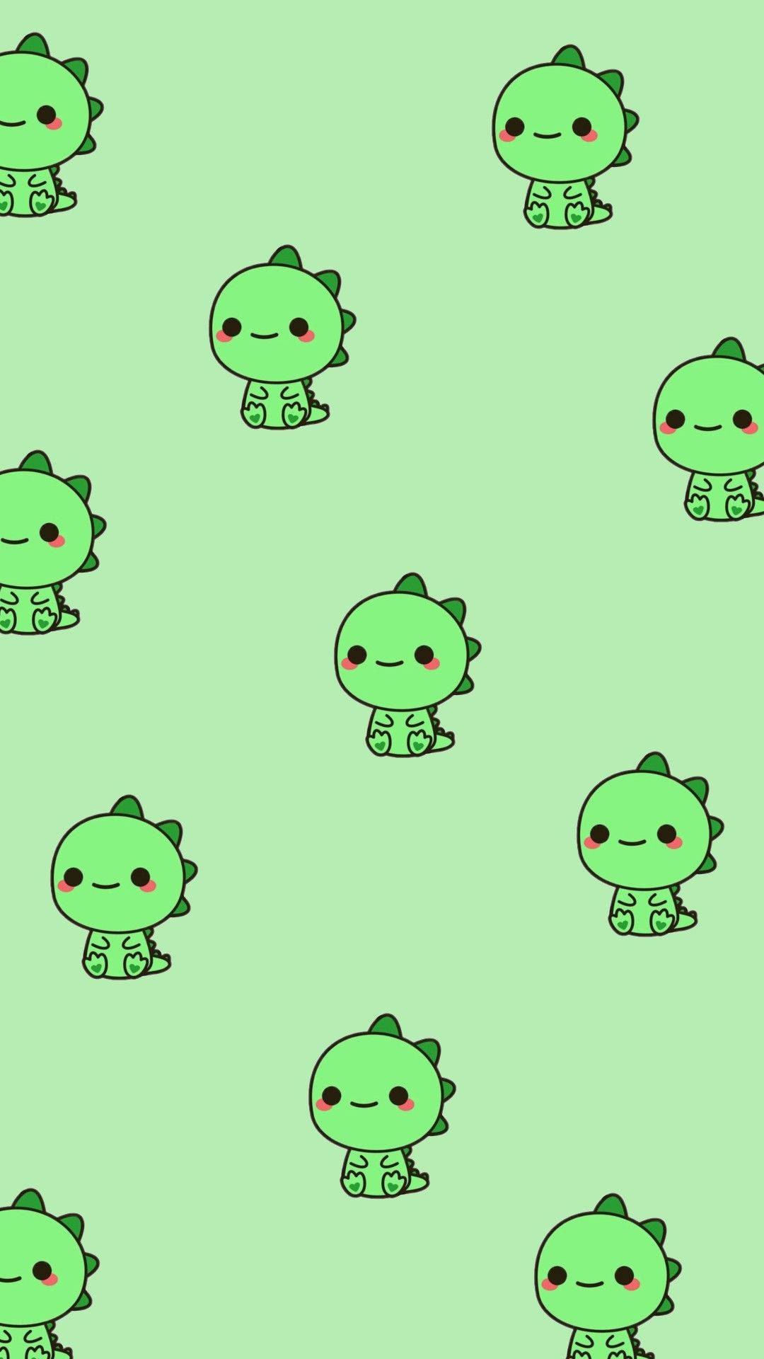 Alle Groen Dino Kawaii iPhone Muurpapier
