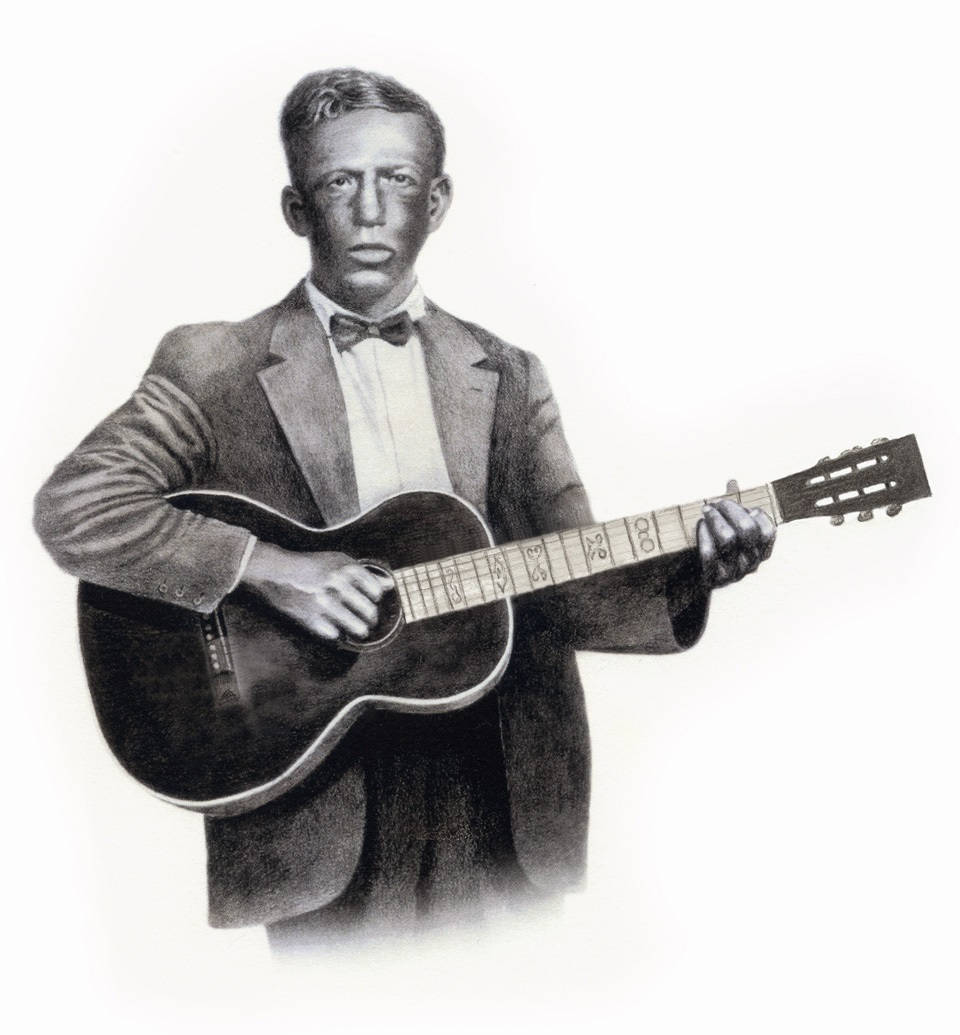 Amerikaanse Bluesman Charley Patton Met 'n Kitaar Muurpapier