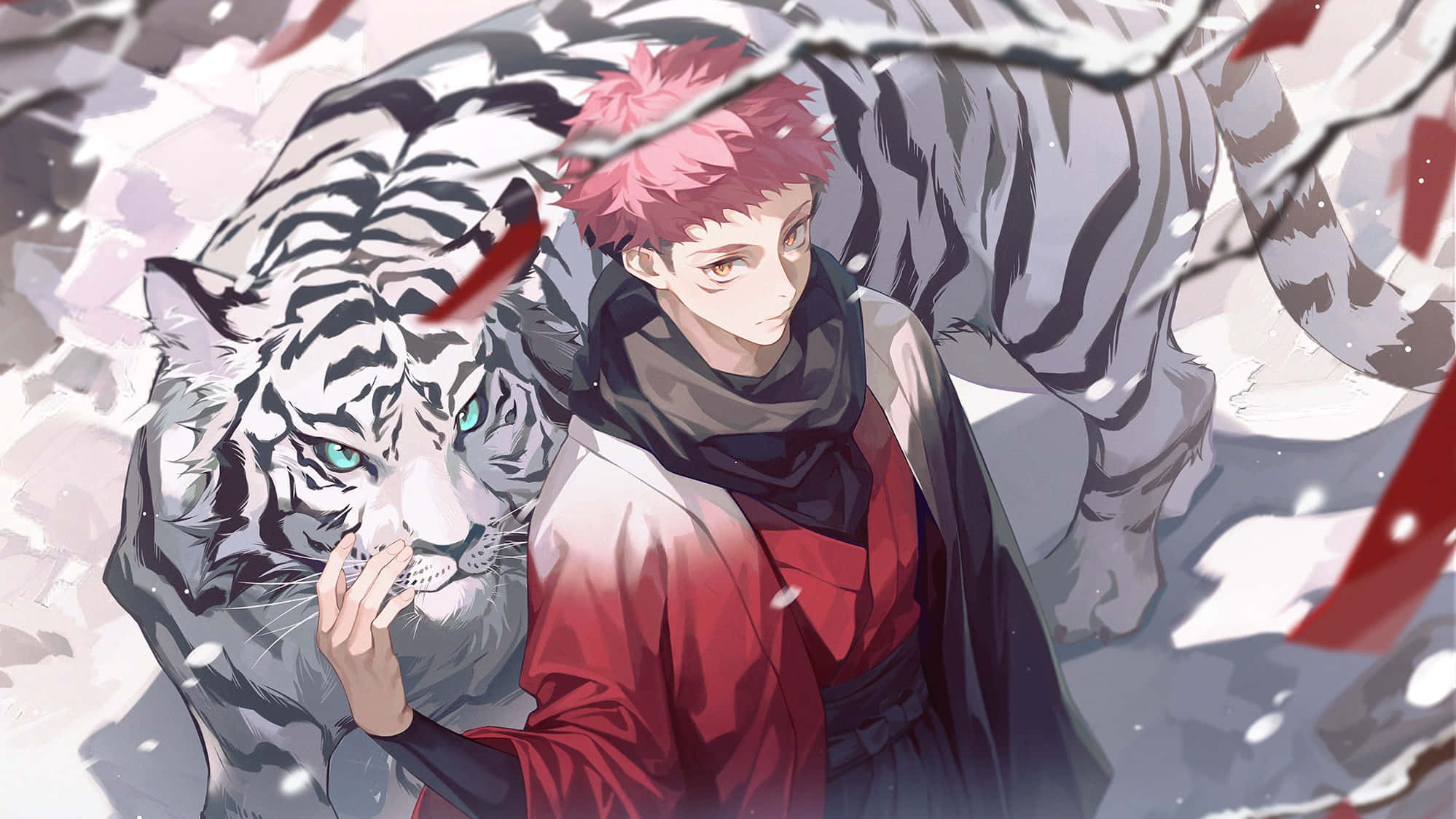 Anime Aesthetic Pfp van Yuji met Wit Tier Muurpapier