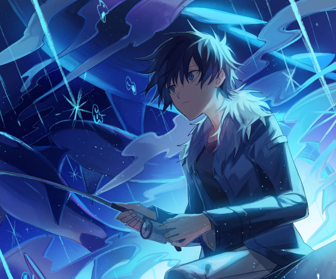 Anime Blou Seun Hengel Muurpapier