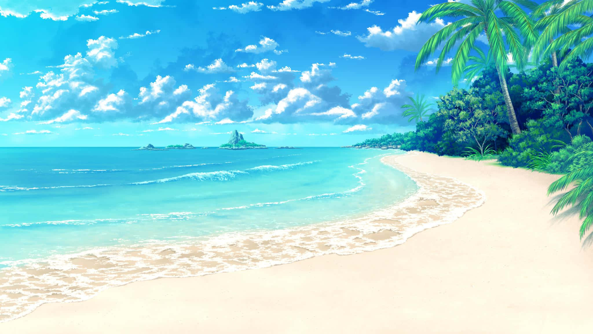 Anime Blou Strand Muurpapier