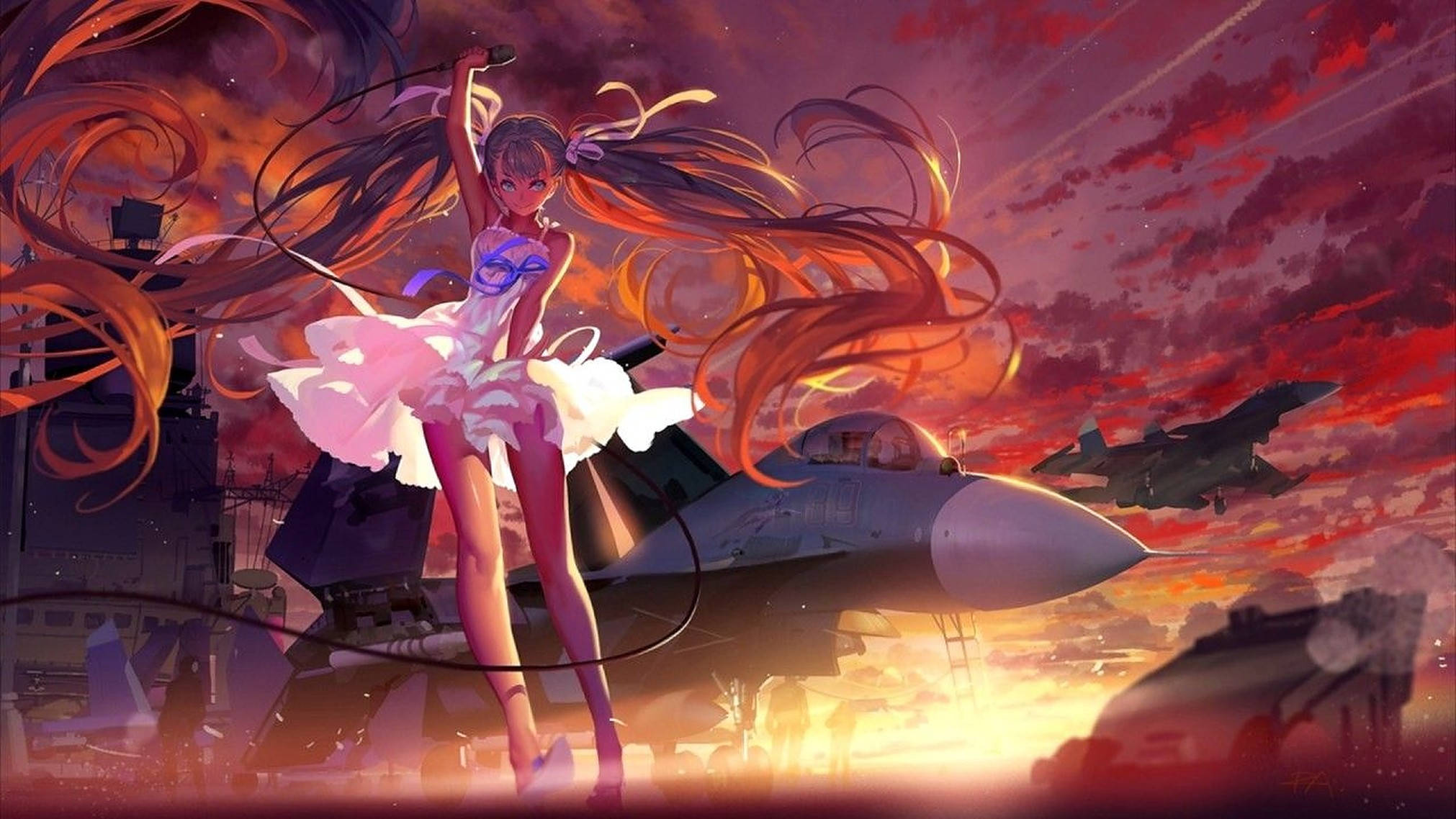 Anime Dansende Ballerina Met Sonsondergang Muurpapier