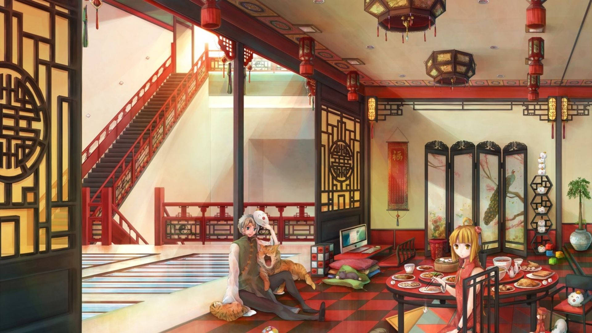 Anime-eetkamer Muurpapier