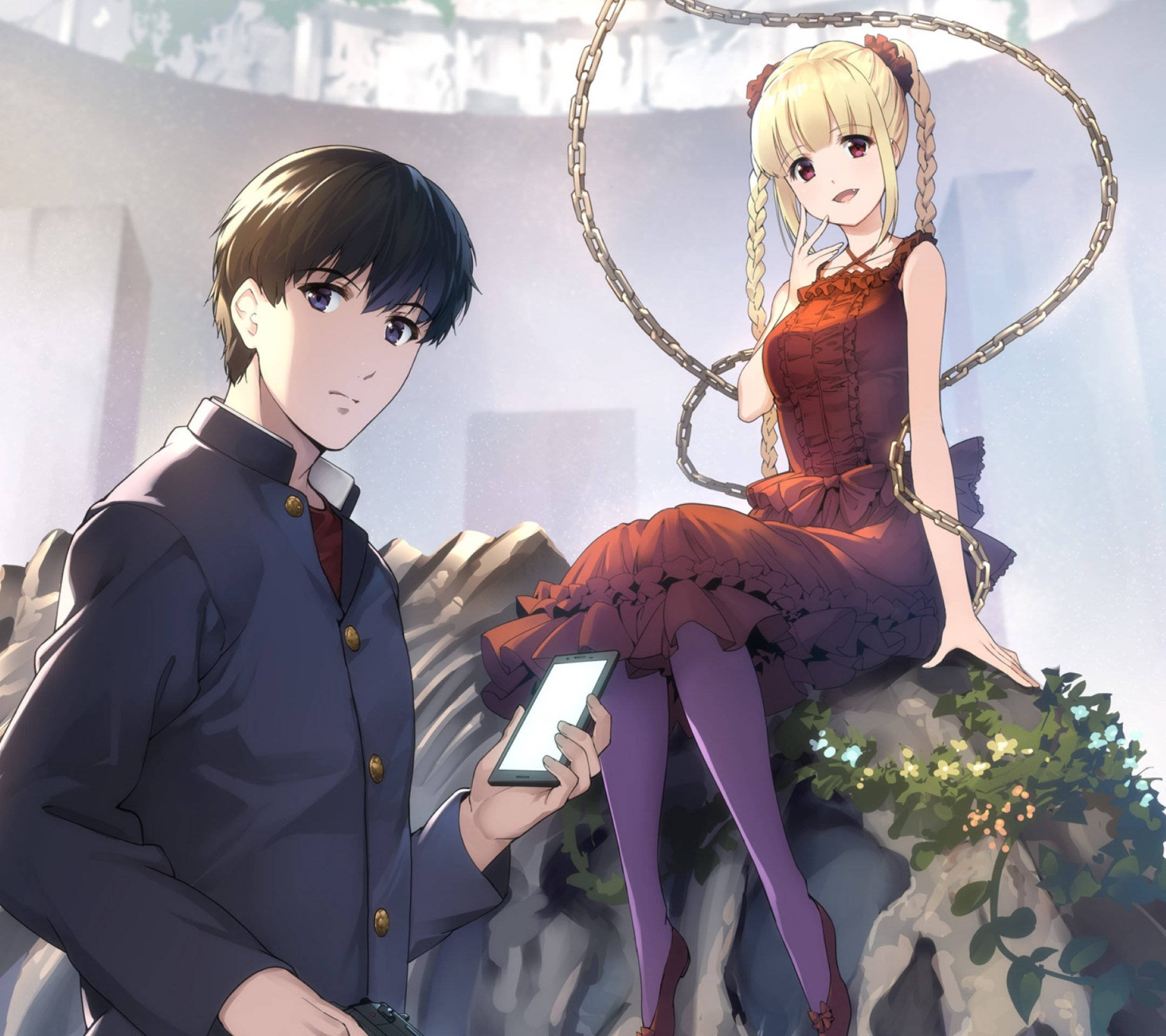 Anime-egpaar Darwin's Game Muurpapier
