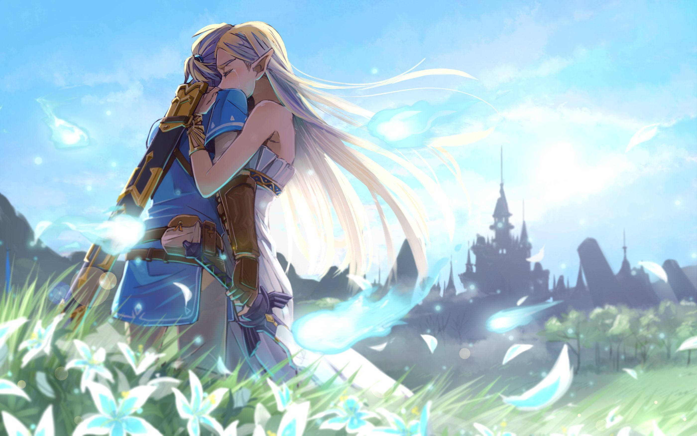 Anime-egpaar Omhels Zelda Muurpapier