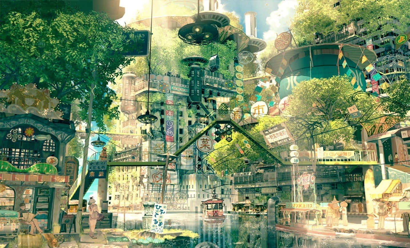 Anime-gebou oorgroei met plante