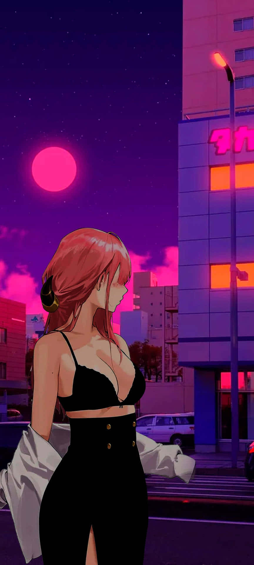 Anime-gebou Vaporwave Muurpapier