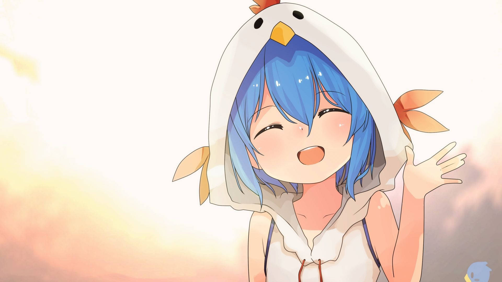 Anime-hoender meisie met kappie Muurpapier