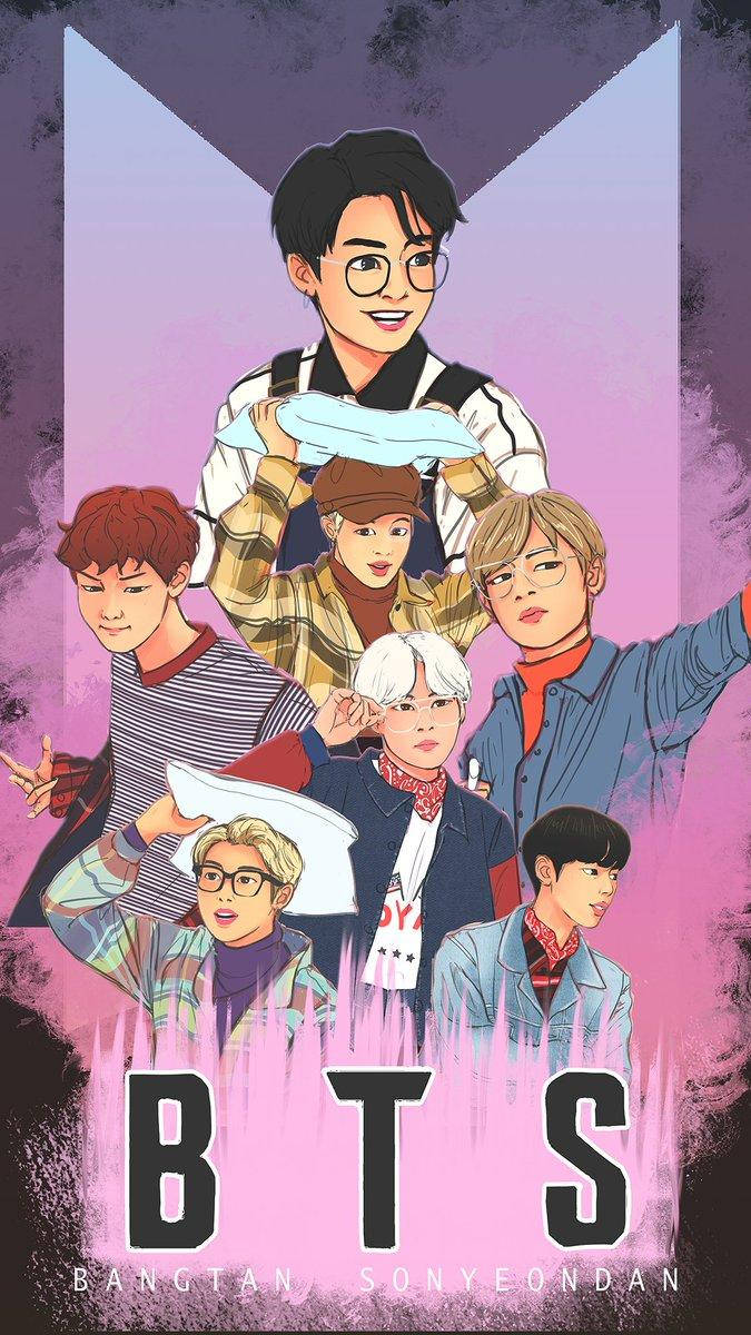 Anime Jungkook saam met die Bangtan Boys Muurpapier