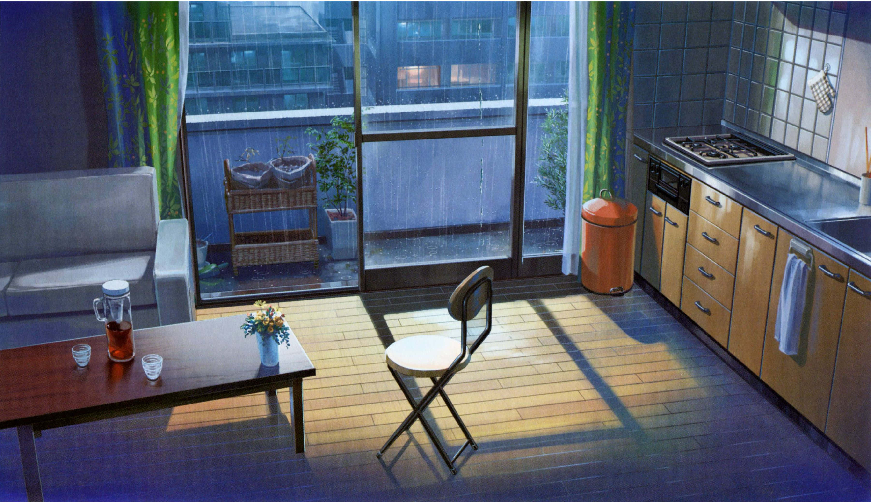Anime-kamer agtergrond Muurpapier