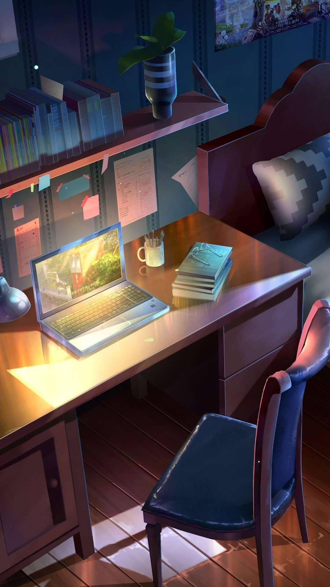 Anime Kamer Studietafel Muurpapier