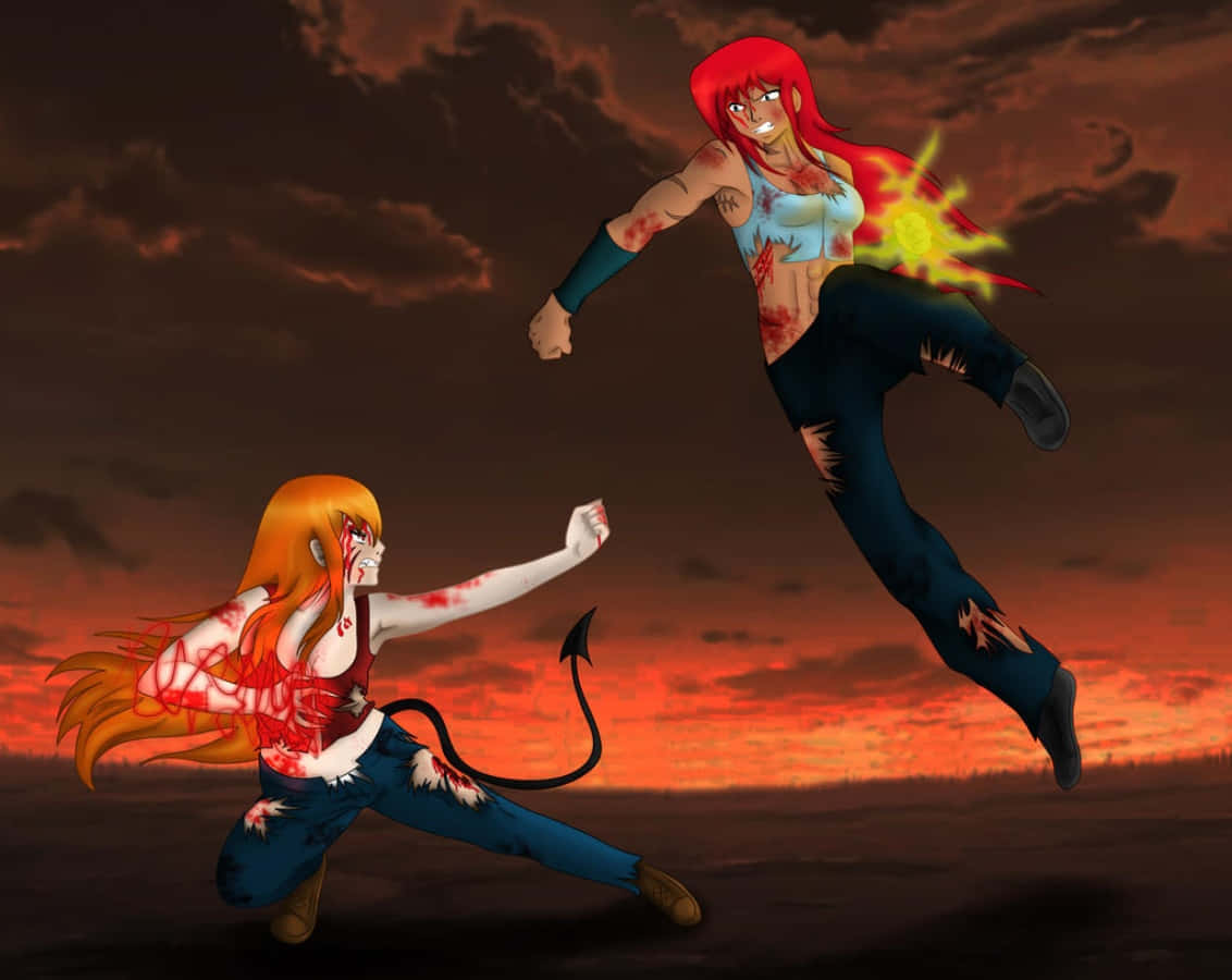 Anime-karakters in 'n epiese stryd Muurpapier