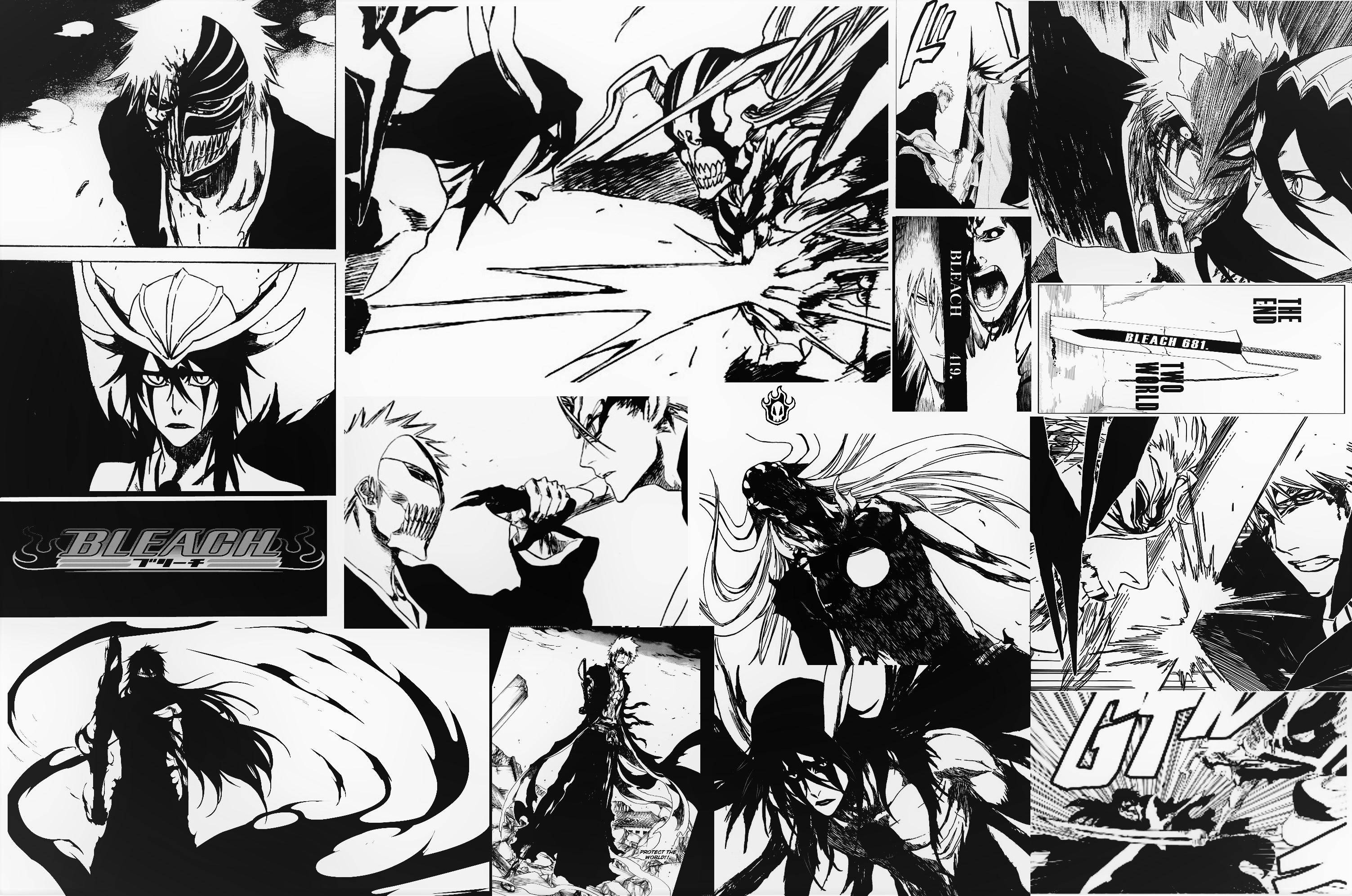 Anime-kuns Swart en Wit Bleach Ichigo Manga Muurpapier