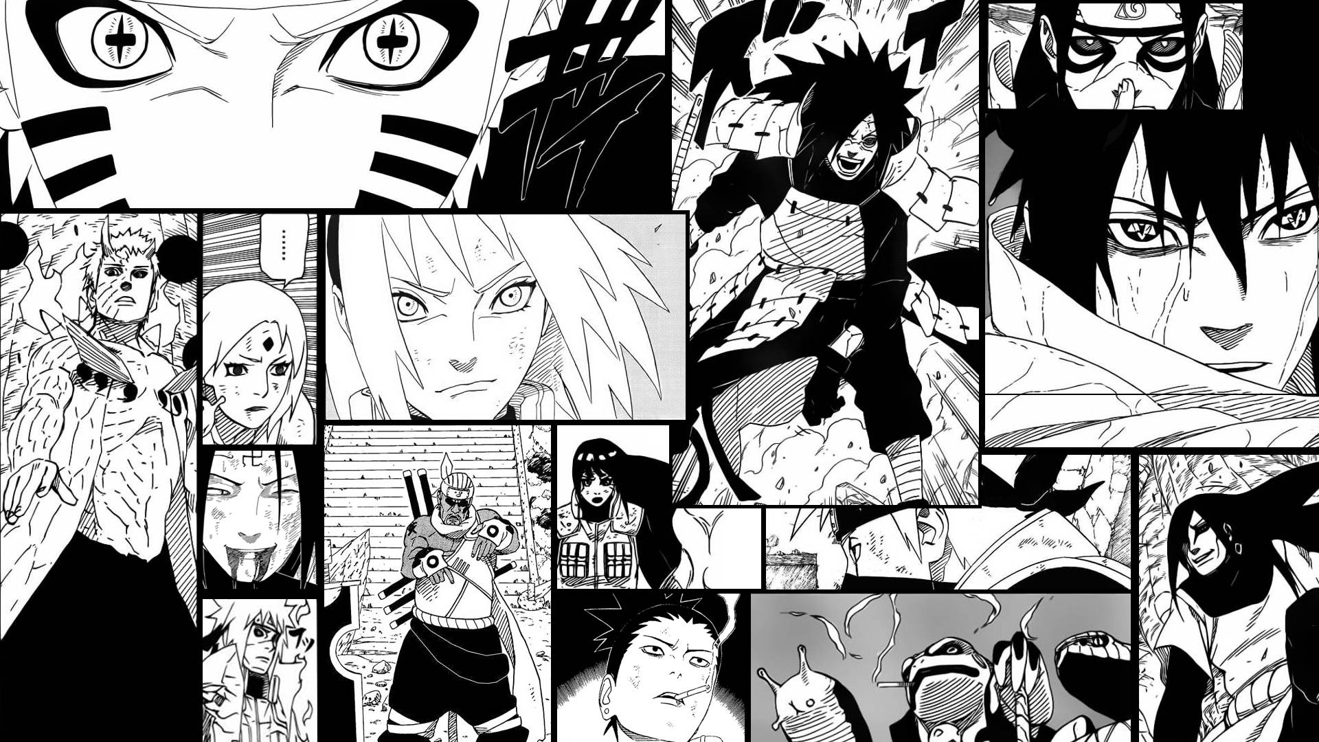 Anime Kuns Swart en Wit Naruto Manga Panele Muurpapier