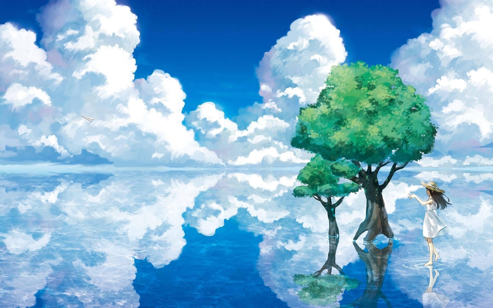 Anime Landskap Spieëlmeer Muurpapier