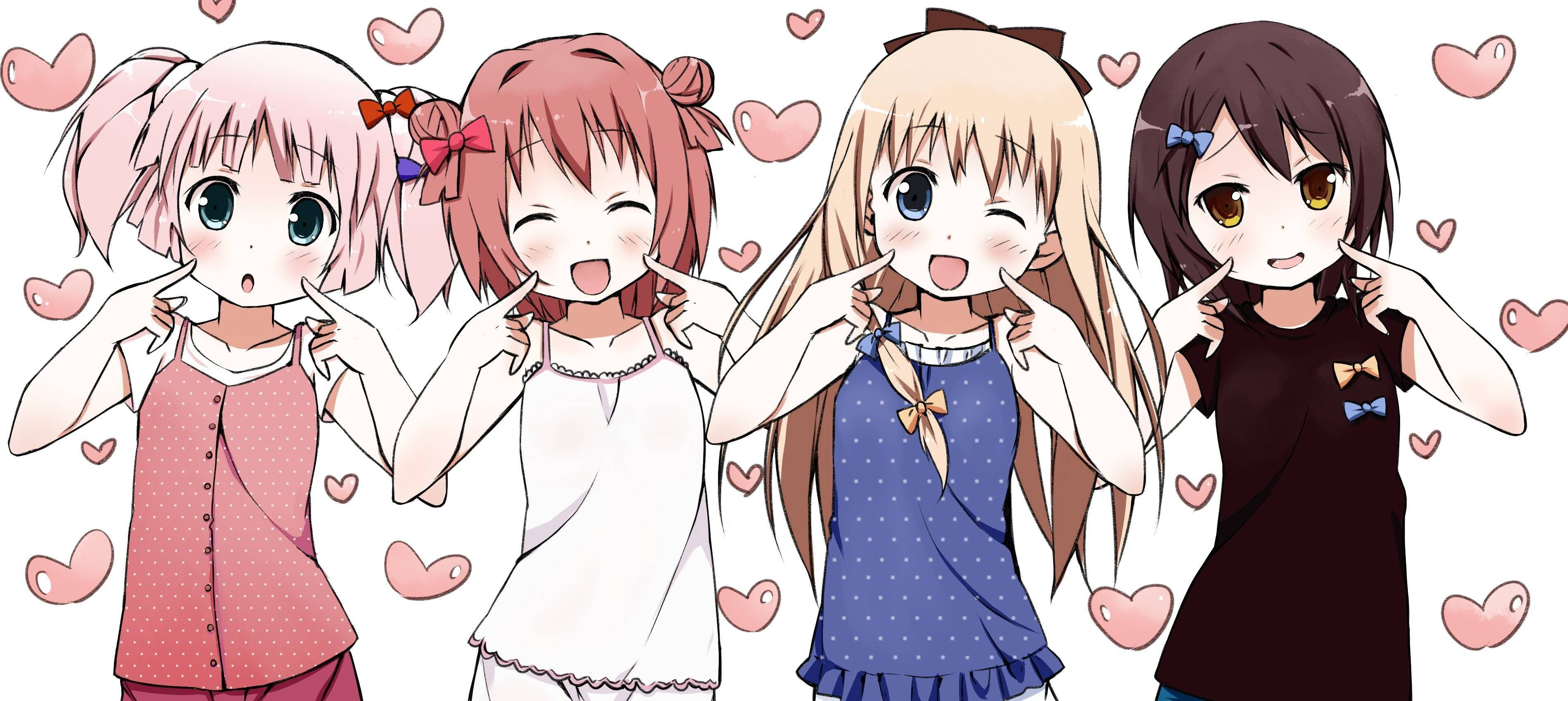 Anime Lesbian Pienk Harte Muurpapier