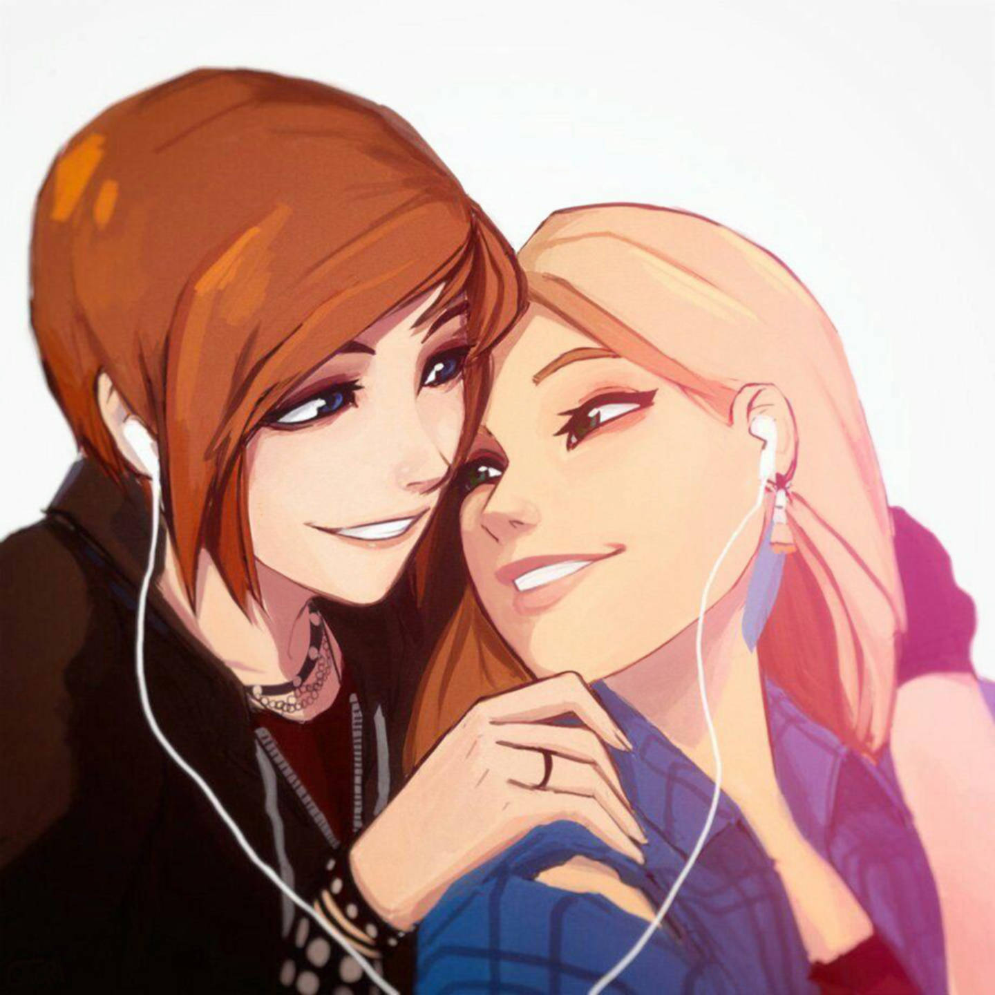 Anime-Lesbiërs Chloe en Rachel Muurpapier