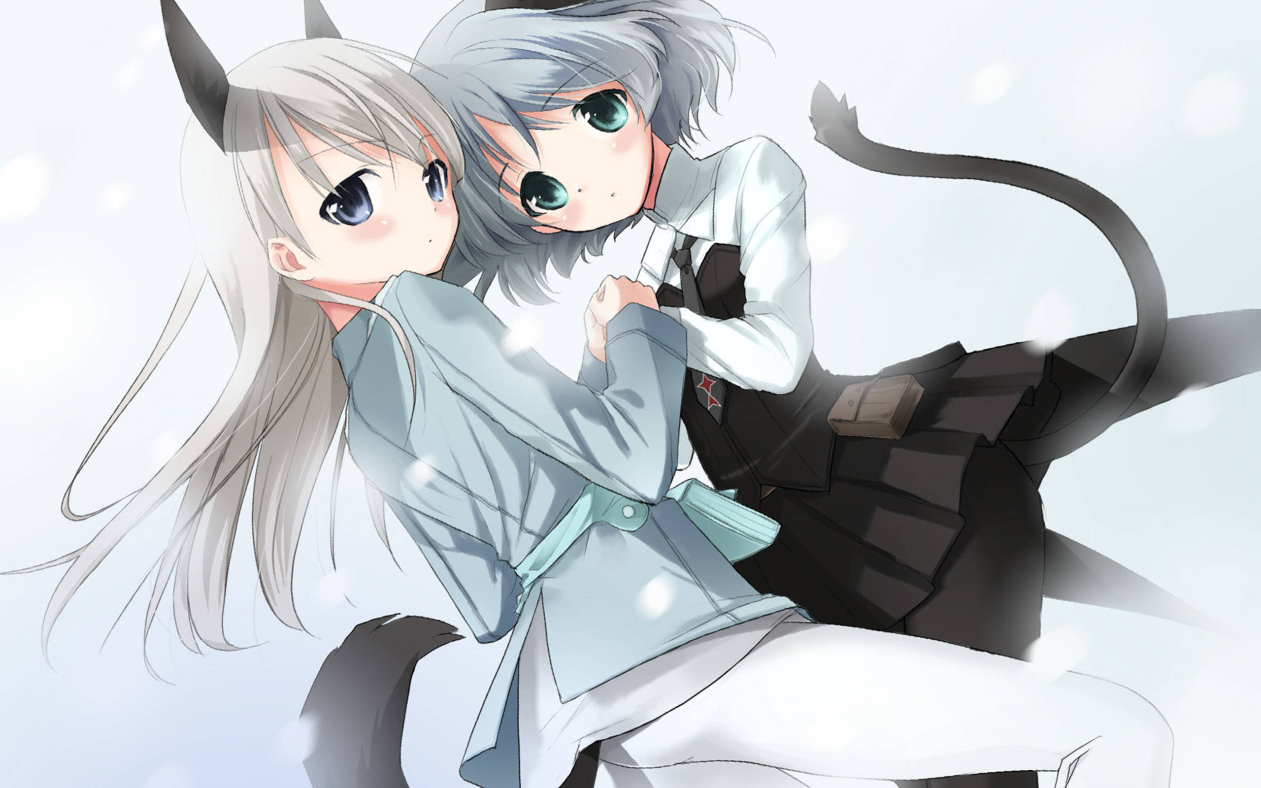Anime Lesbiese Katpaar Muurpapier
