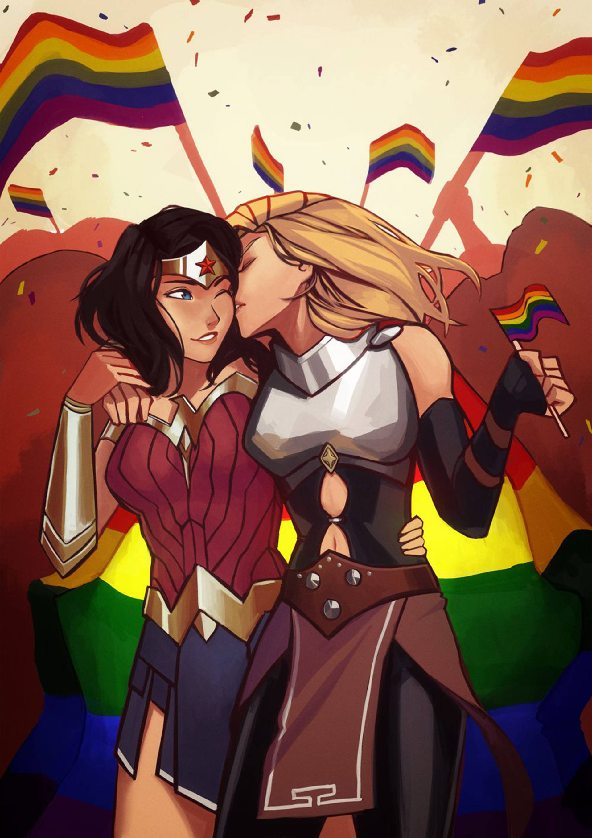 Anime Lesbiese Superheldinne Muurpapier