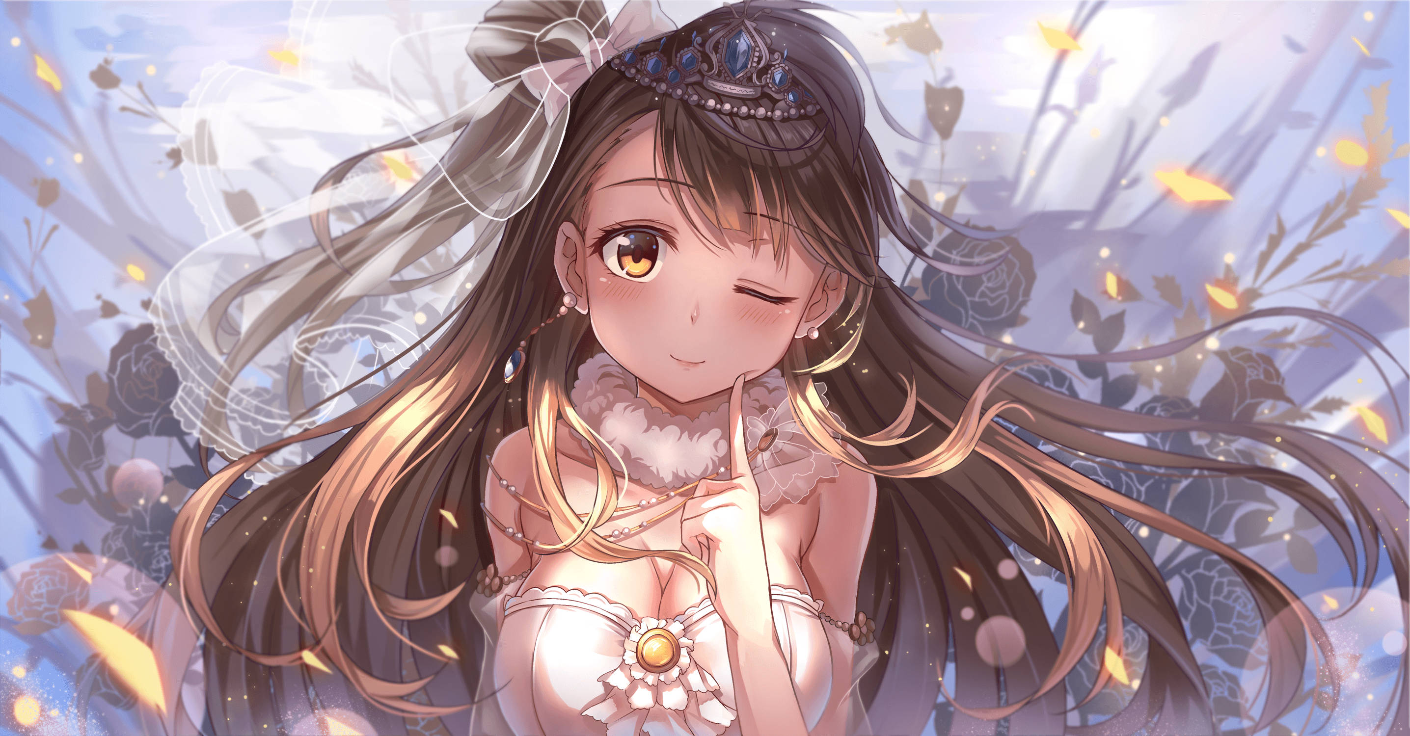 Anime Lewendige Knipoog Dame Muurpapier