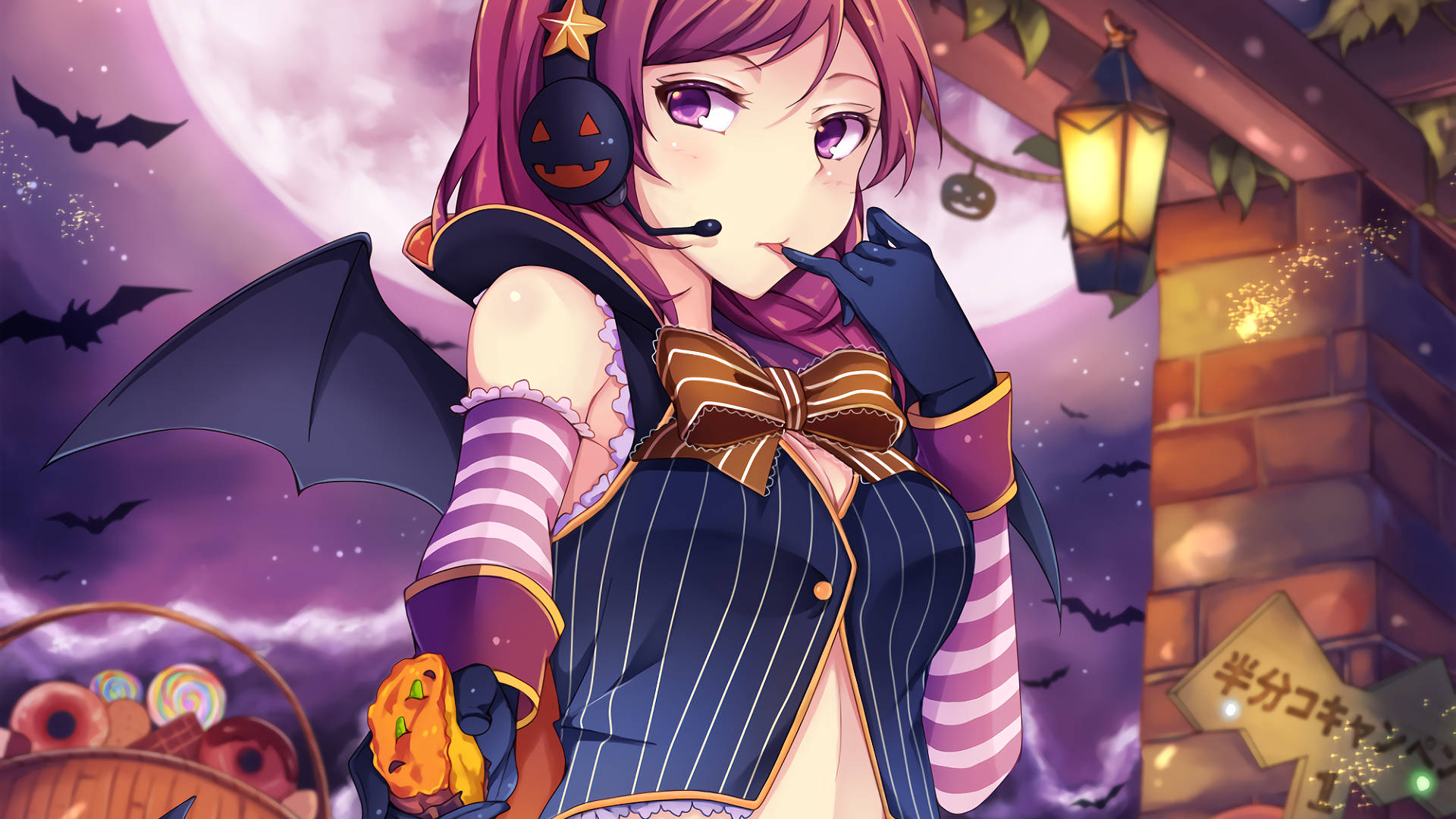 Anime Lewendige Trick or Treat-agtergrond — Anime landskap GIF Muurpapier
