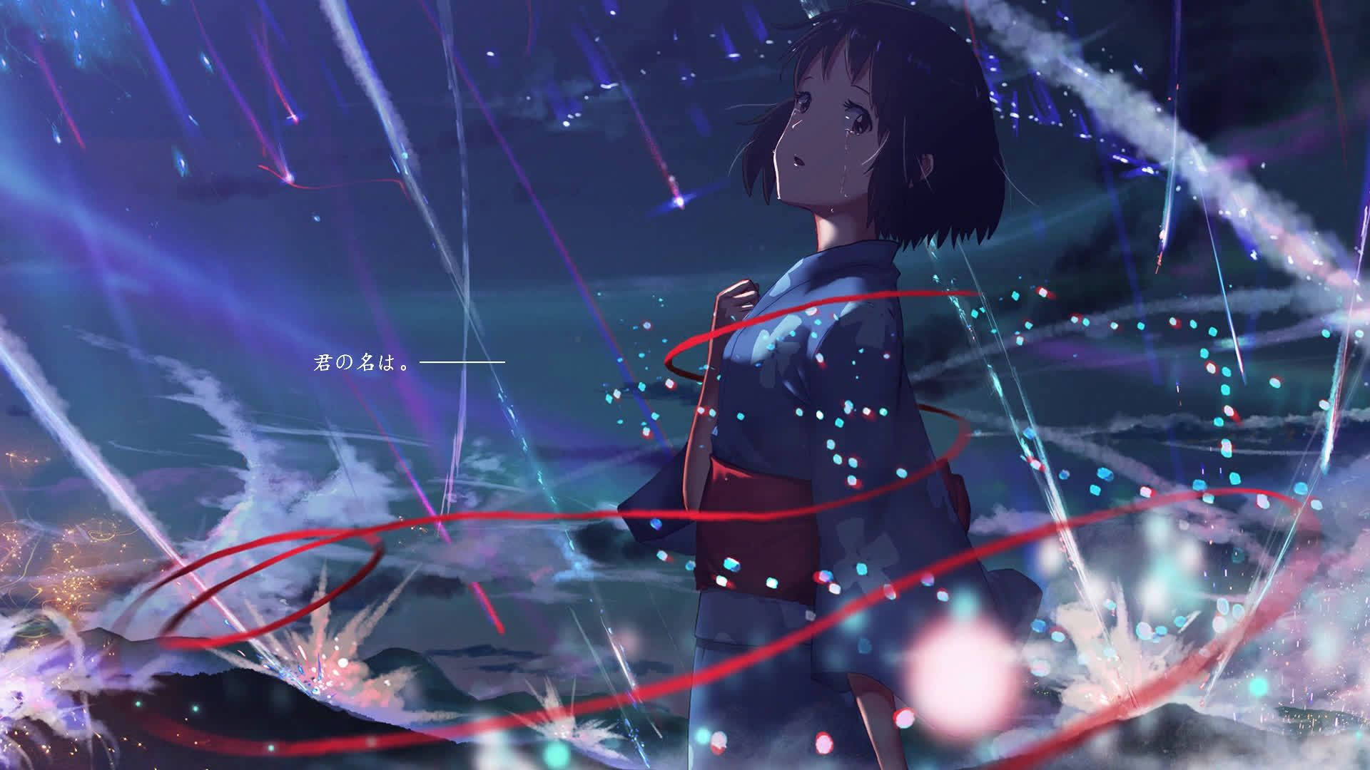 Anime Lewendige Mitsuha Muurpapier