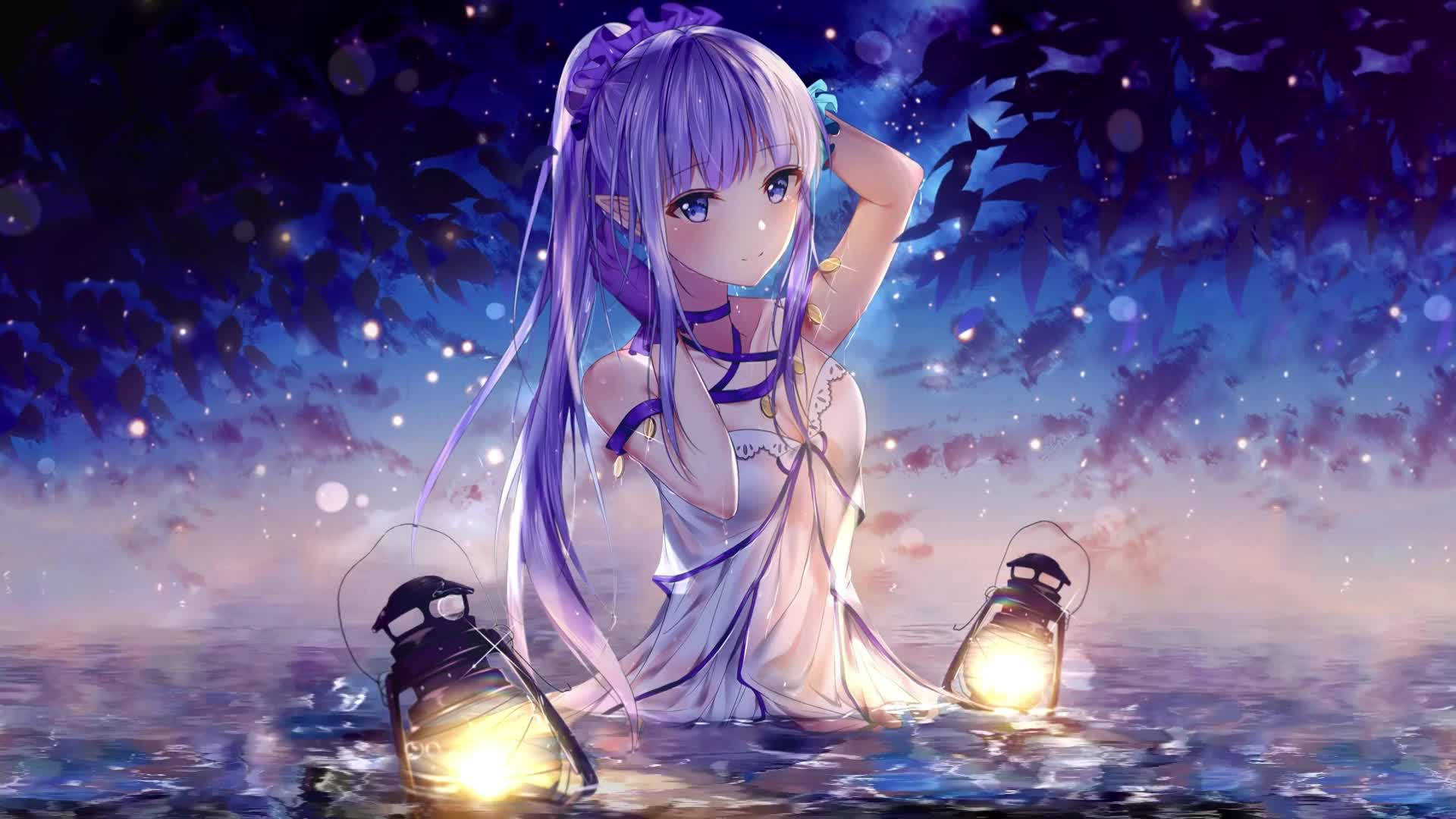 Anime Lewendige Pragtige Elf Muurpapier