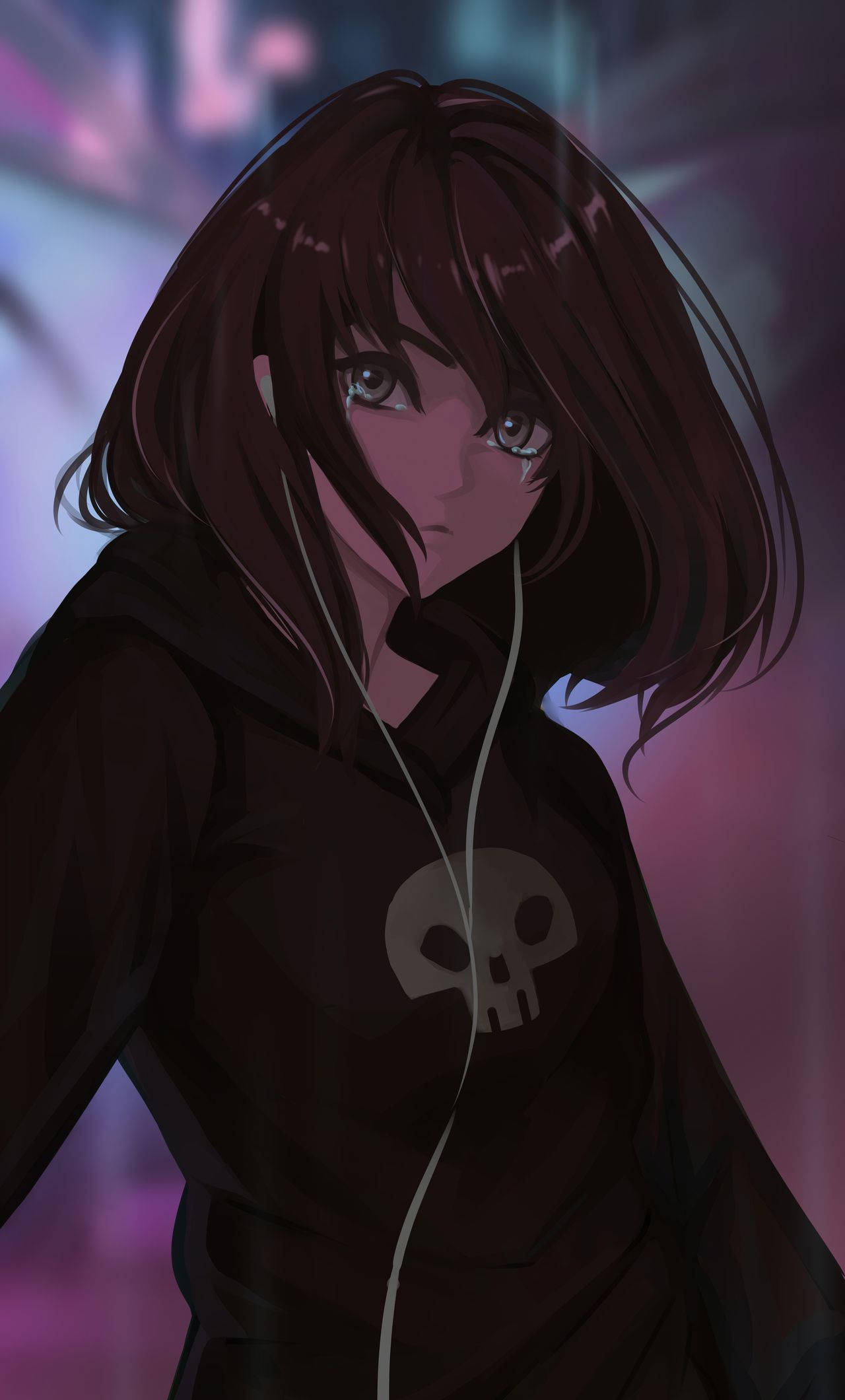 Anime Meisie Hoodie Swart Skedel Muurpapier