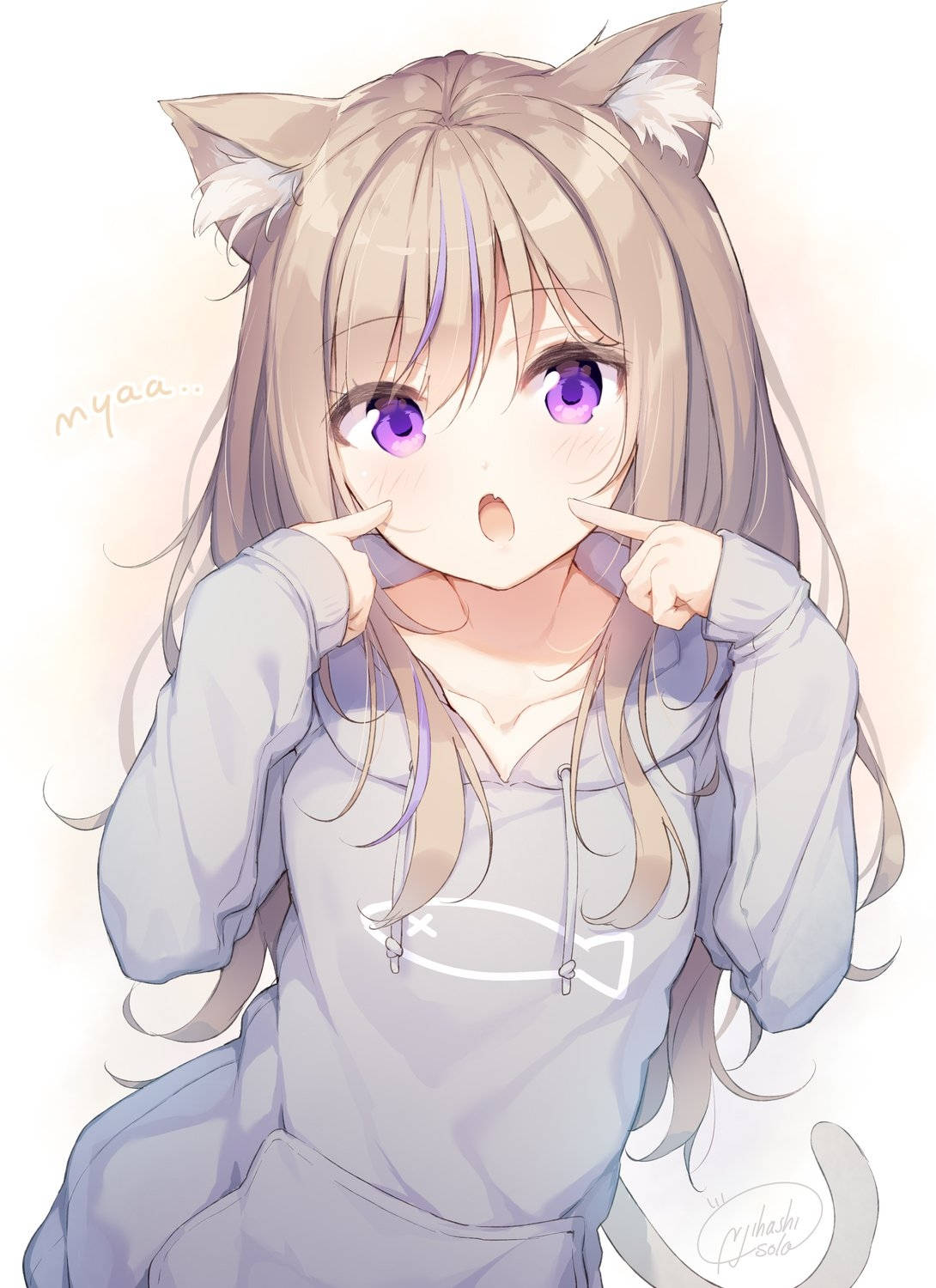 Anime Meisie Hoodie Kat Vrou Muurpapier