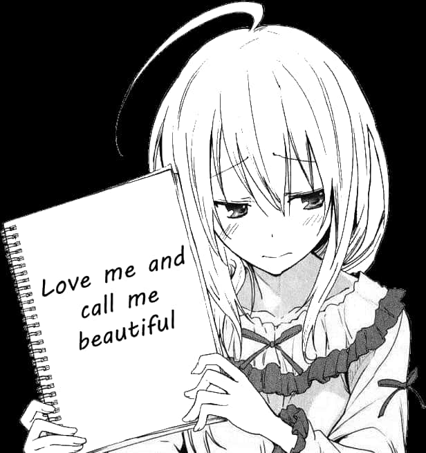 Anime Meisie Hou Notaboek Versoek Muurpapier