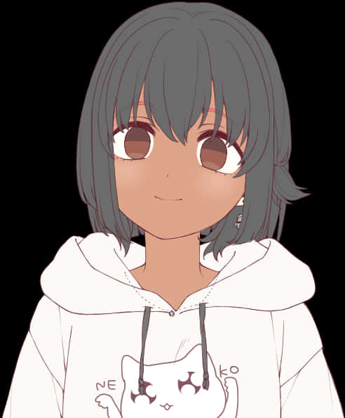 Anime Meisie in Wit Kapoentjie Muurpapier