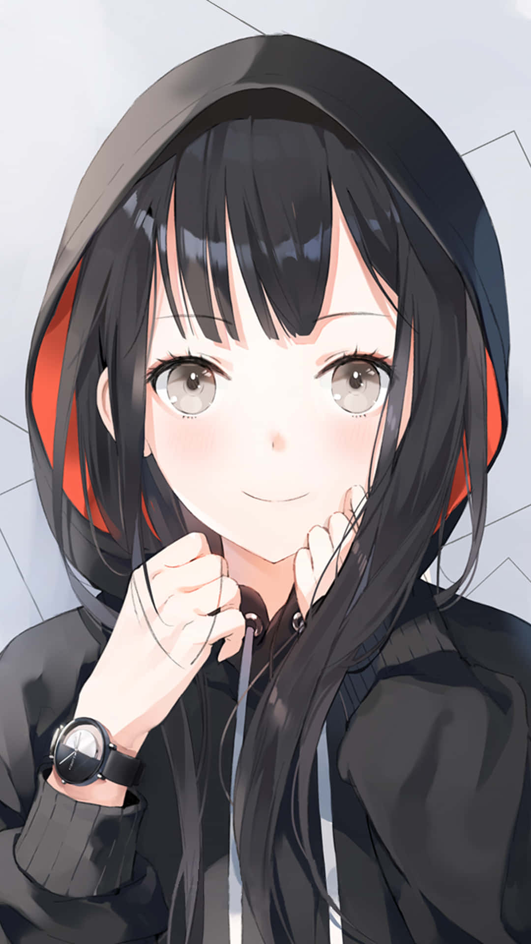 Anime Meisie in 'n Stylvolle Hoodie Muurpapier