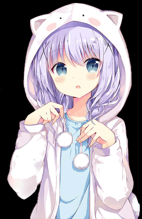 Anime Meisie in Kat Kappie Muurpapier