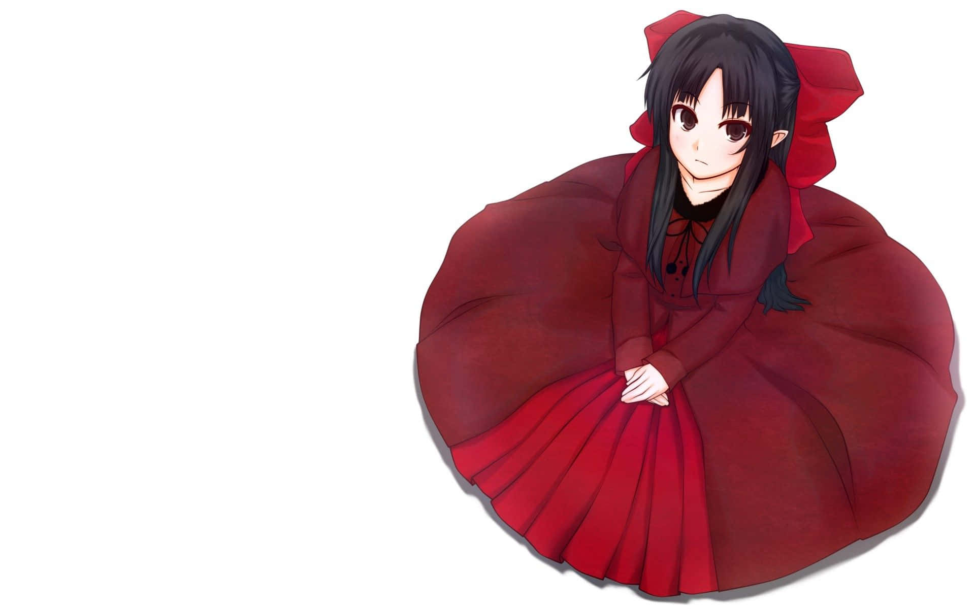 Anime Meisie in Rooi Beskeie Rok Muurpapier