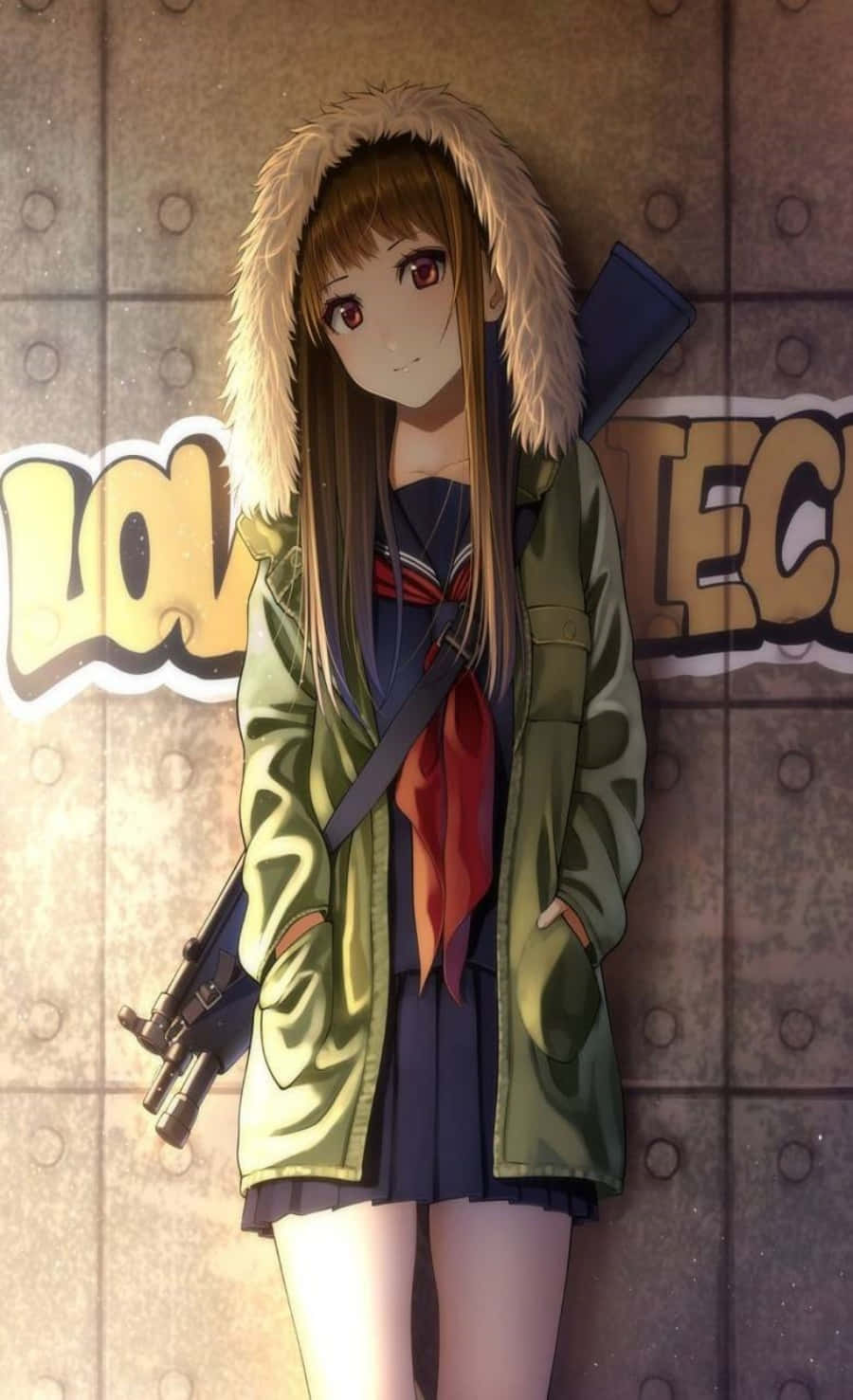 Anime Meisie in 'n Stylvolle Kaprui Muurpapier