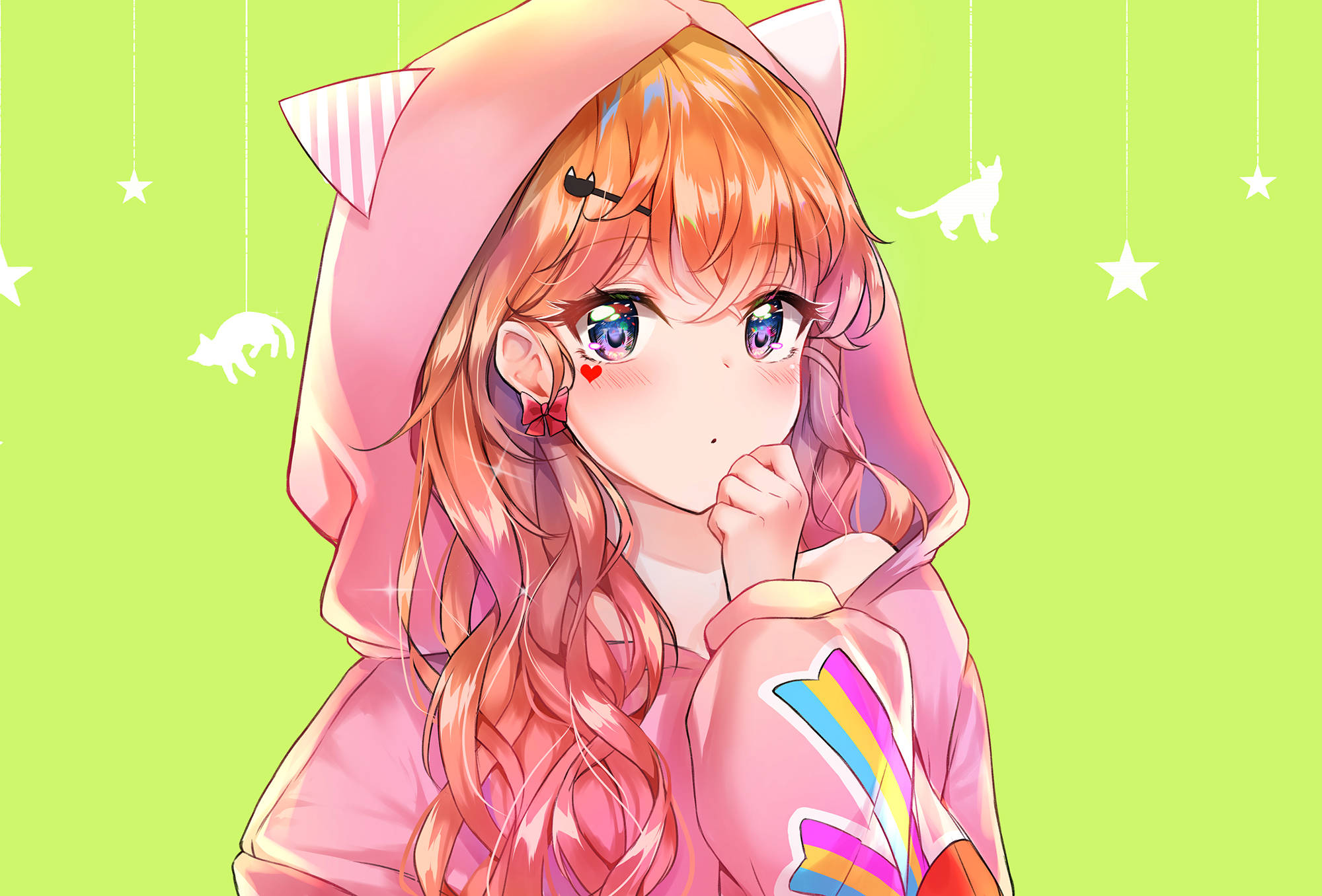 Anime Meisie Kaprui In Pienk Muurpapier