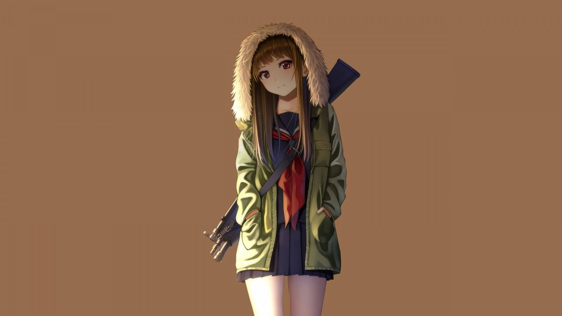 Anime Meisie Kapstuk Met 'n Geweer Muurpapier
